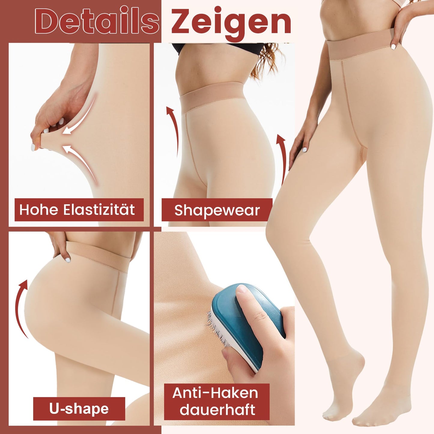 DDOBB Pack of 2 Thermal Tights Women's Winter Lined Thermal Tights Fleece Warm Thick Fake Translucent Pantyhose Thermal Leggings