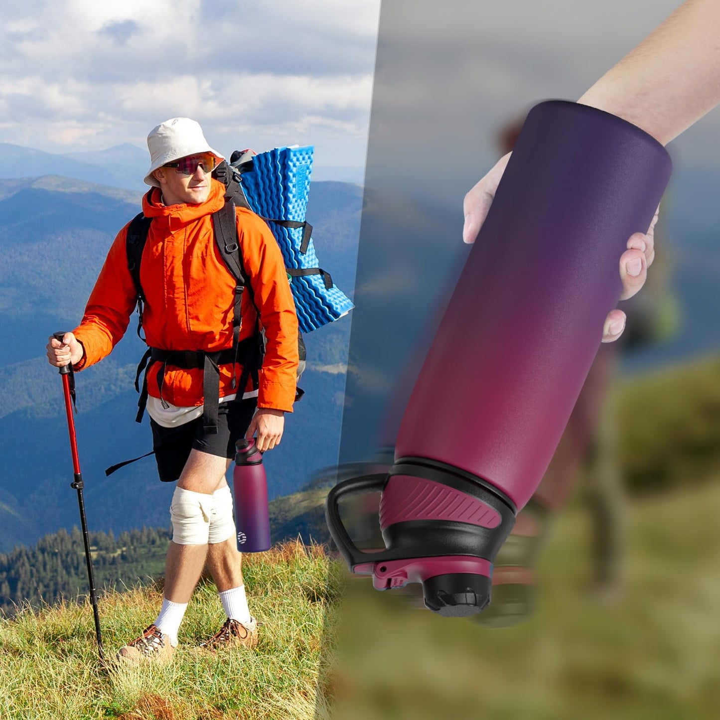 Fjbottle Edelstahl Trinkflasche Sport mit Magnetischem Deckel 1L, 800ml, 600ml, 400ml BPA-Frei Auslaufsichere Kinder Flasche - Kohlensäure geeignet 1500ML Wasserflasche Thermo für Schule, Fitness