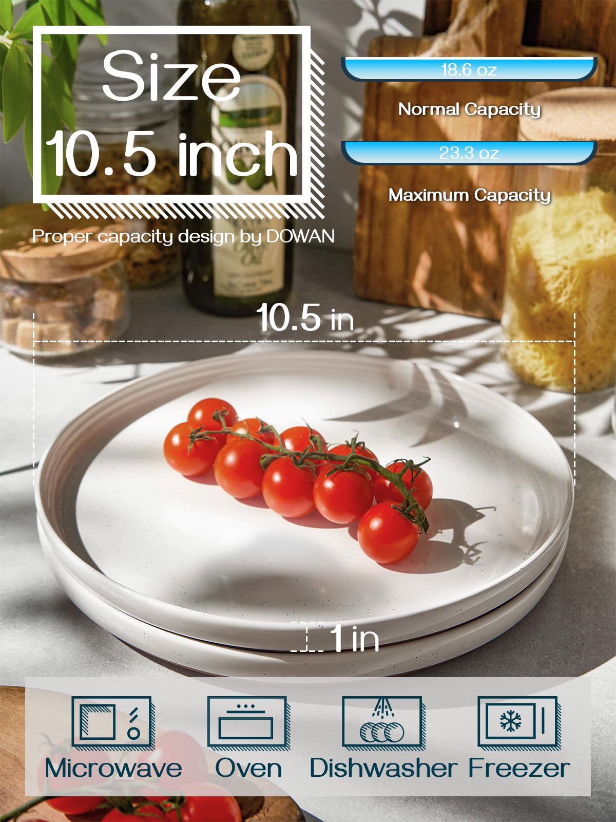 DOWAN Steingut Dessert Teller Set,Tellerset Keramik-6 Personen,21cm Speiseteller Porzellan,Essteller,Steinzeug Geschirrteller,Flache Frühstückstelle teller para Salat,Pasta,Vanille-Weiß