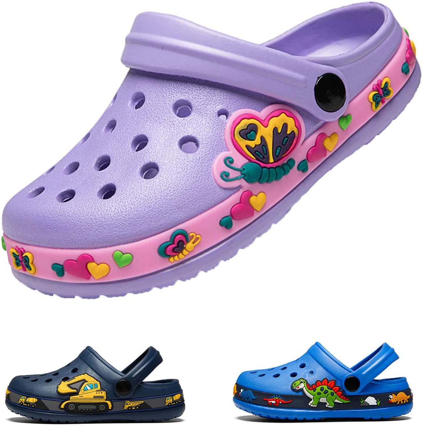 DRECAGE Unisex Kinder Clogs Pantoffeln Dinosaurier Gr.24-33 EU, Eva Gartenclogs Gummi Badeschuhe Hausschuhe für Jungen Mädchen