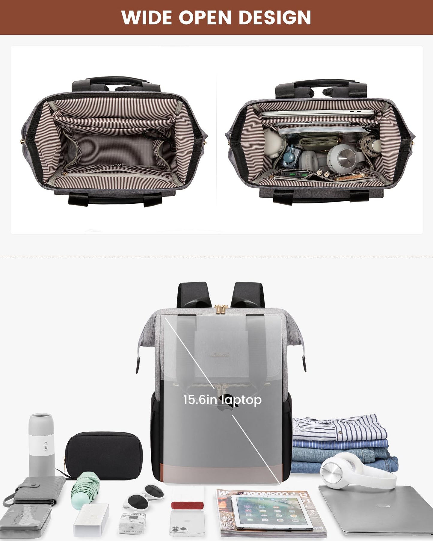 LOVEVOOK Rucksack Damen, Laptop Schulrucksack Wasserdicht, Schultasche Teenager Backpack Women Elegant Tagesrucksäcke Handtasche 2 in 1, 15,6 Zoll Arbeitstasche Lehrertasche Reiserucksack für Uni Büro