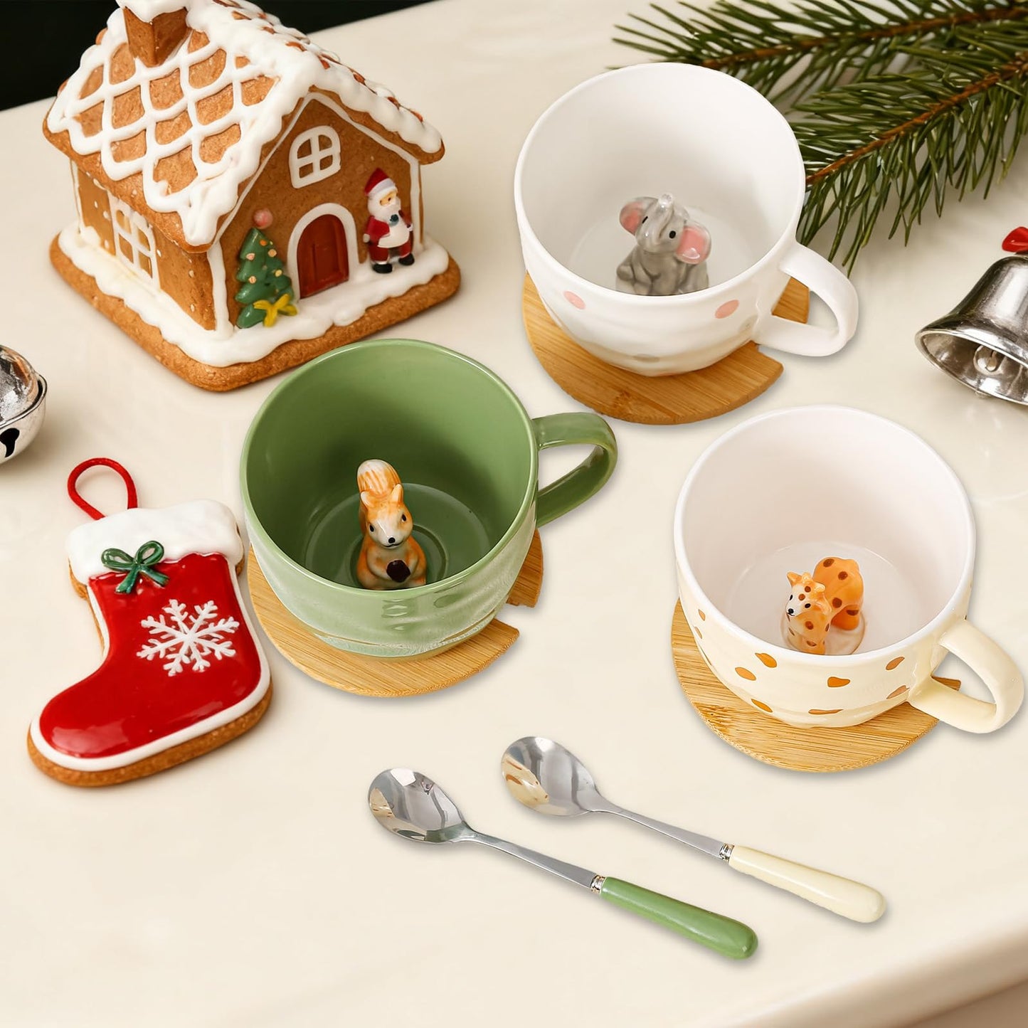 BigNoseDeer Süße Sachen Keramik Katze Kaffeetasse Teetasse Deckel Löffel Lustige Tassen Geschenke für Frauen Kaffeebecher 3D Tasse Personalisiert Cappuccino Tasse Beste Freundin Weihnachten Geschenk
