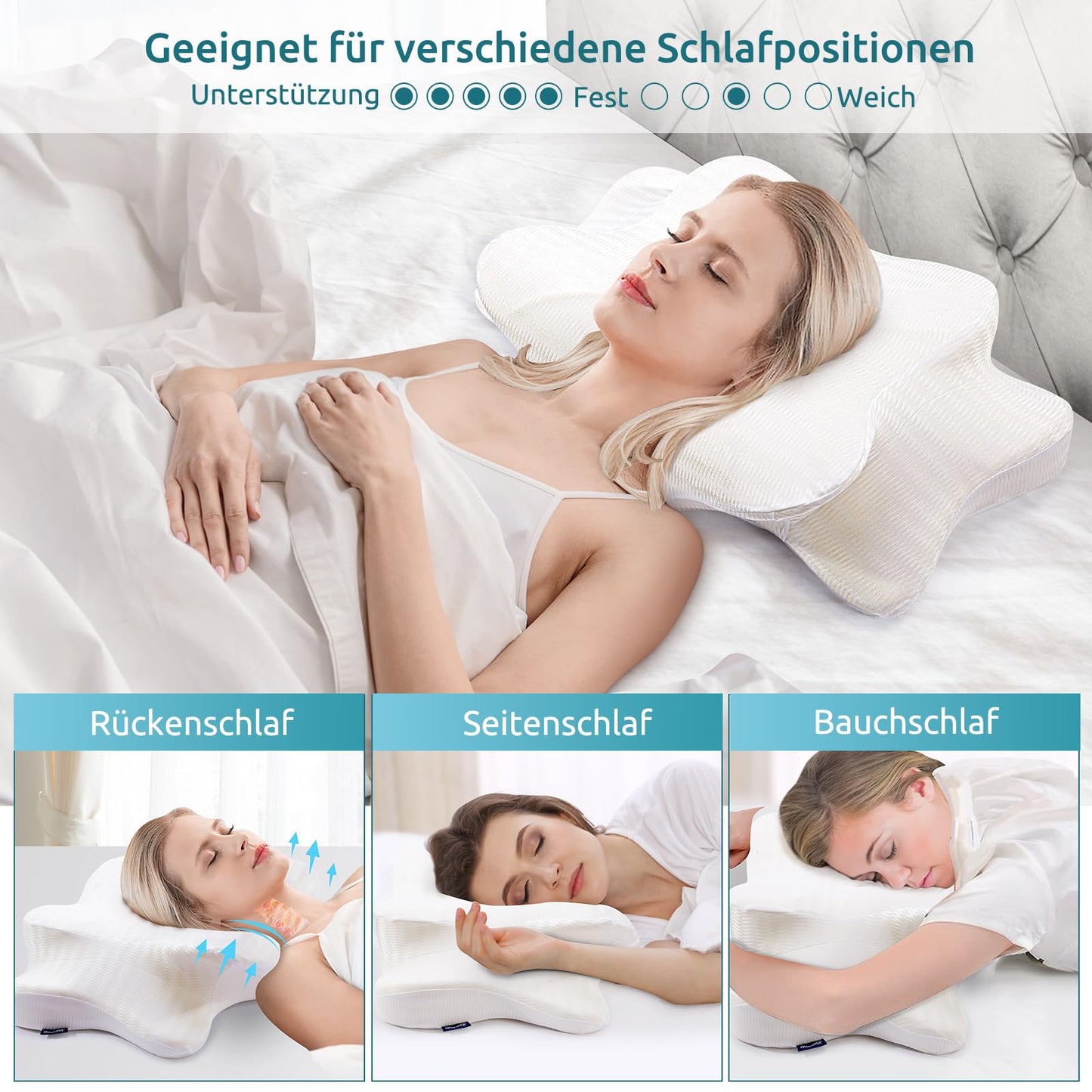 DONAMA Memory Foam Kissen ergonomisches Nackenkissen Kopfkissen Seitenschläferkissen für Seiten, Rücken & Bauchschläfer