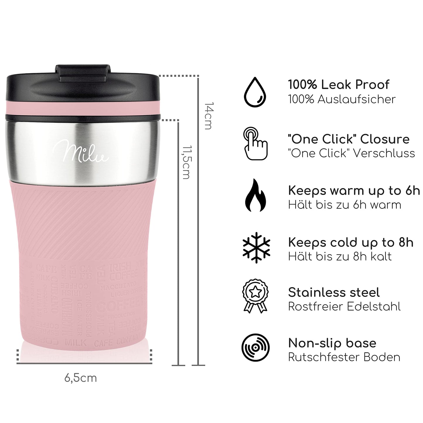 Milu Thermobecher Isolierbecher Kaffeebecher to go - 210ml 100% Auslaufsicher - Trinkbecher aus Edelstahl - Autobecher doppelwand Isolierung - Thermo Becher - Travel Mug (Rot)