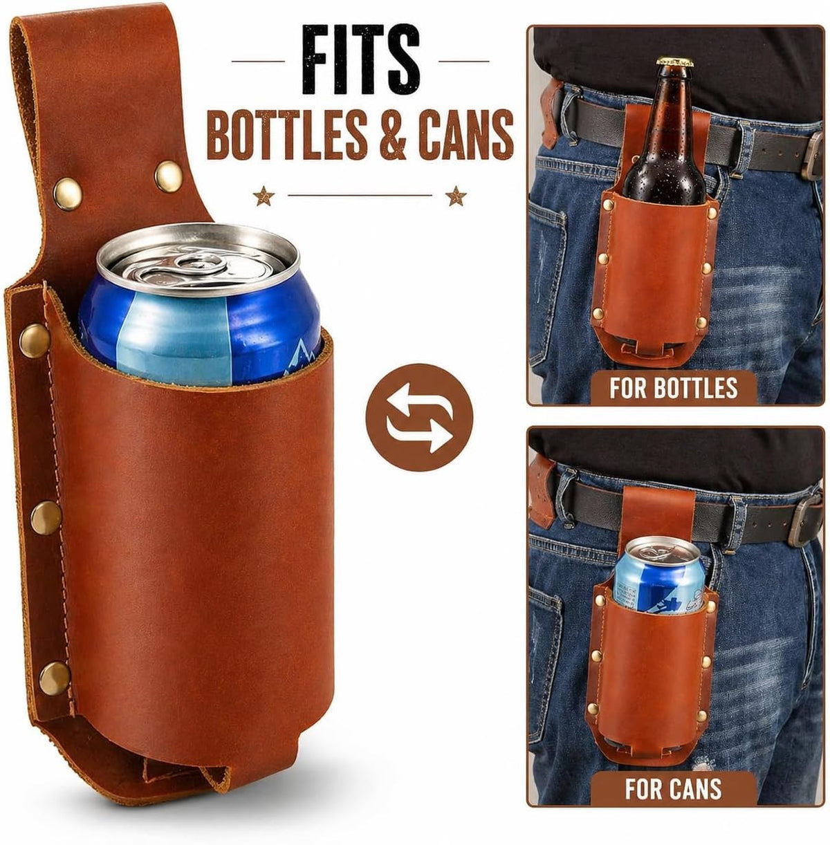 Leder Biergürtel Bierhalter Bierholster,Lustige Bier Geschenke für Männer Bruder Herren Geburtstag Vatertag Weihnachten Biertrinker/Liebhaber.Cowboy Kostüm Herren Bierzubehör Männergeschenke