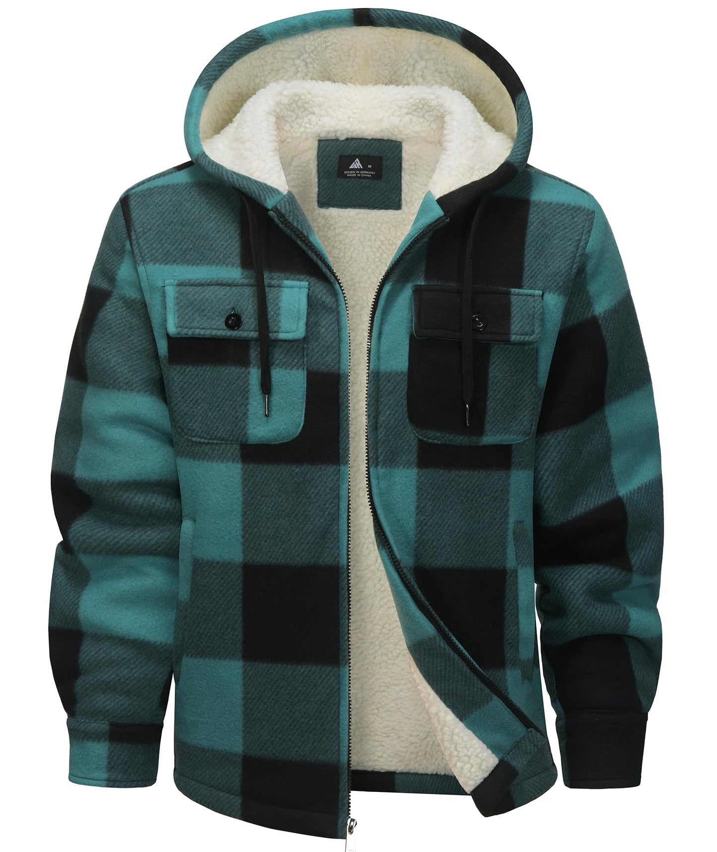 zitysport Hemdjacke Herren Hemd Sherpa Fleece Kariert Gefüttert Kapuzenpullover Fleecefutter Mantel Winter Jacke mit Taschen Flanellhemd Kariertes Männer Sweatjacke mit Kapuze