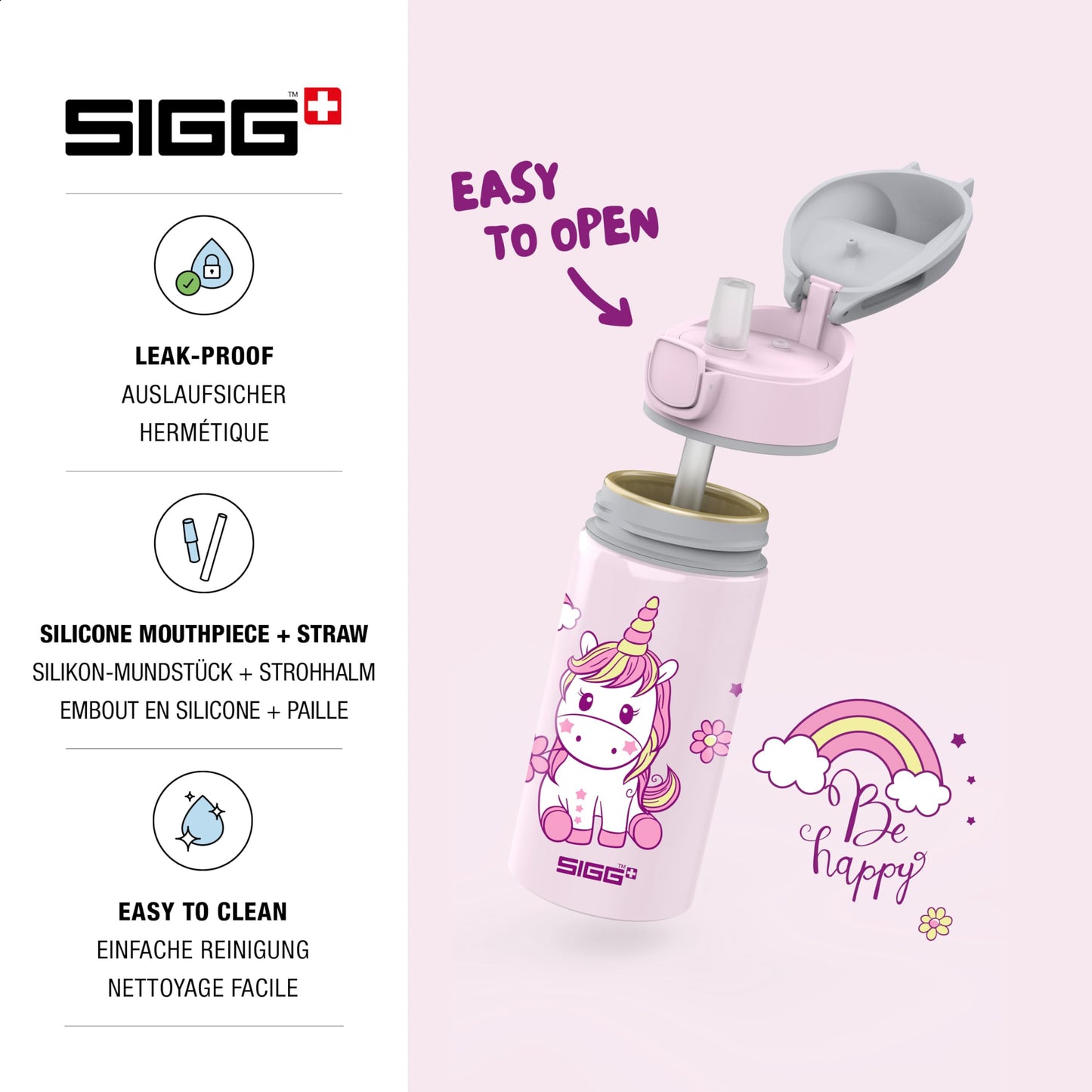 SIGG - Alu Trinkflasche Kinder - Miracle - Mit Trinkhalm - Auslaufsicher - Federleicht - BPA-frei - Klimaneutral Zertifiziert - Schule & Sport - 0,4L