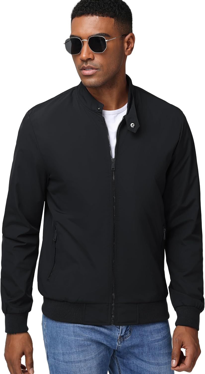 HOTIAN Herren Jacke Leichte Windbreaker Bomberjacke mit Stehkragen Jacke Übergangsjacke Freizeit jacke mit Reißverschlusstaschen