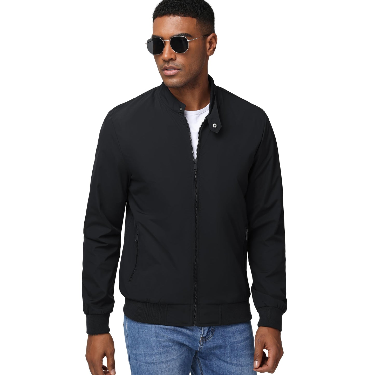 HOTIAN Herren Jacke Leichte Windbreaker Bomberjacke mit Stehkragen Jacke Übergangsjacke Freizeit jacke mit Reißverschlusstaschen