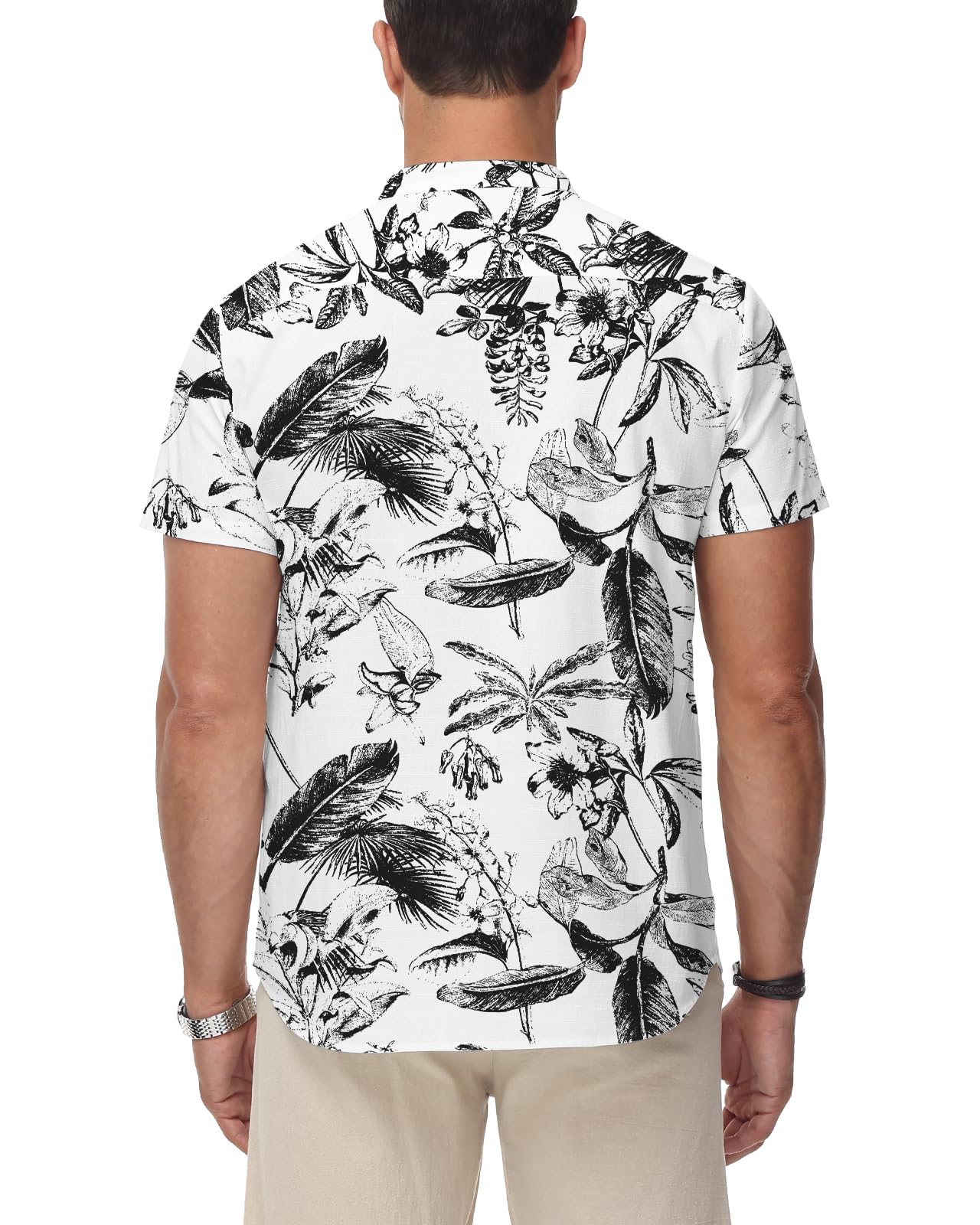 HMIYA Herren Sommerhemd Baumwolle Leinen Kurzarm Hemd Herren Henley-Kragen Lässiges Regular Fit Shirts