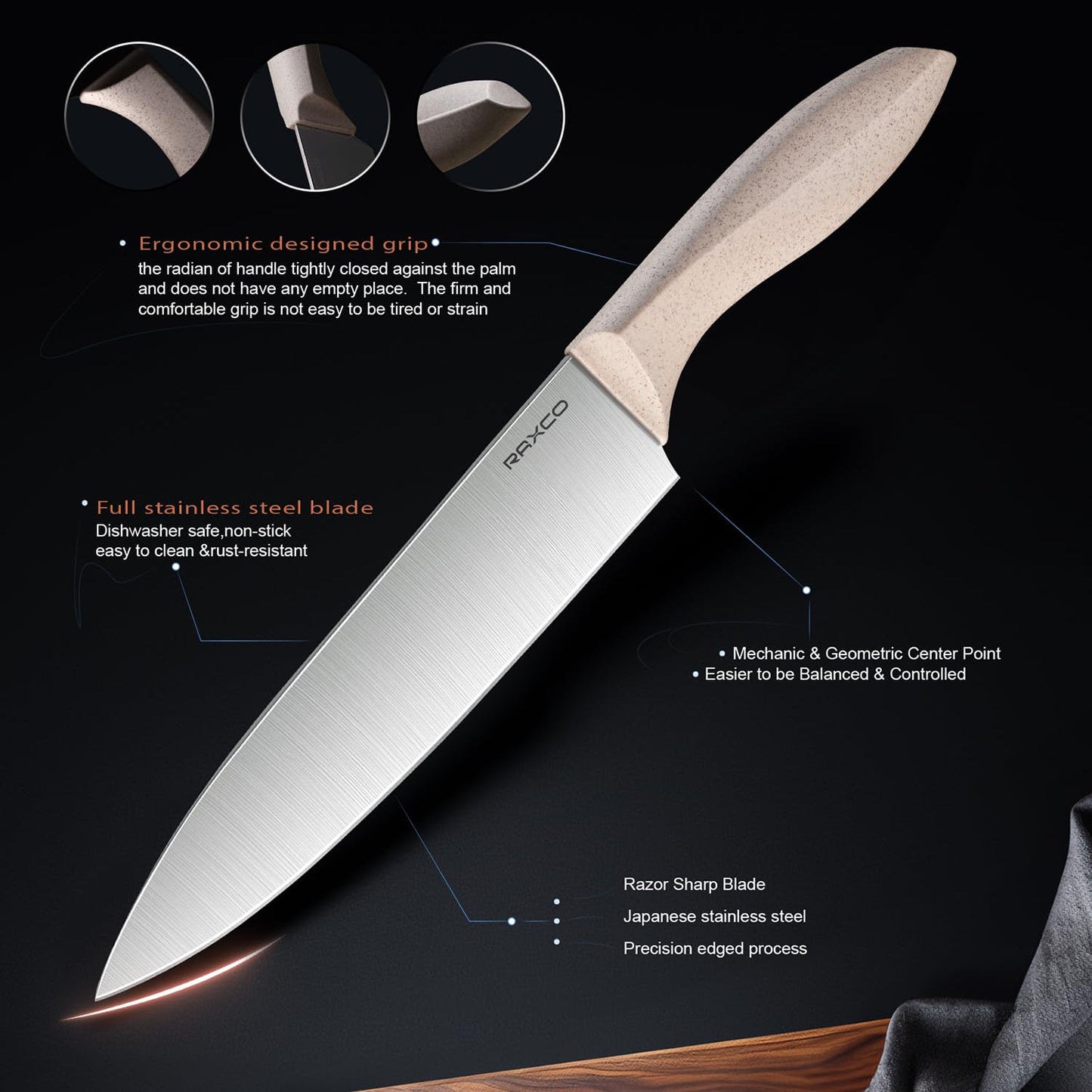 RAXCO Küchenmessersets Mit block,18 Teiligs Küchenutensilien Mit 5 Teiligs Messersets und 7 Teiligs Silikon Pfannenwender,Küchenhelfer sets, Schwarz