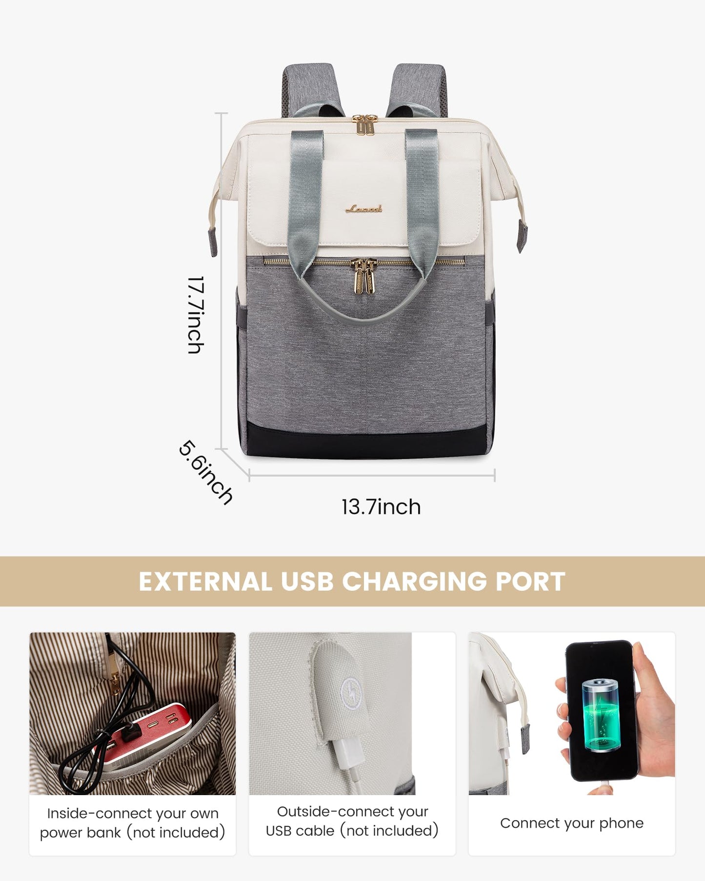 LOVEVOOK Rucksack Damen, Laptop Schulrucksack Wasserdicht, Schultasche Teenager Backpack Women Elegant Tagesrucksäcke Handtasche 2 in 1, 15,6 Zoll Arbeitstasche Lehrertasche Reiserucksack für Uni Büro