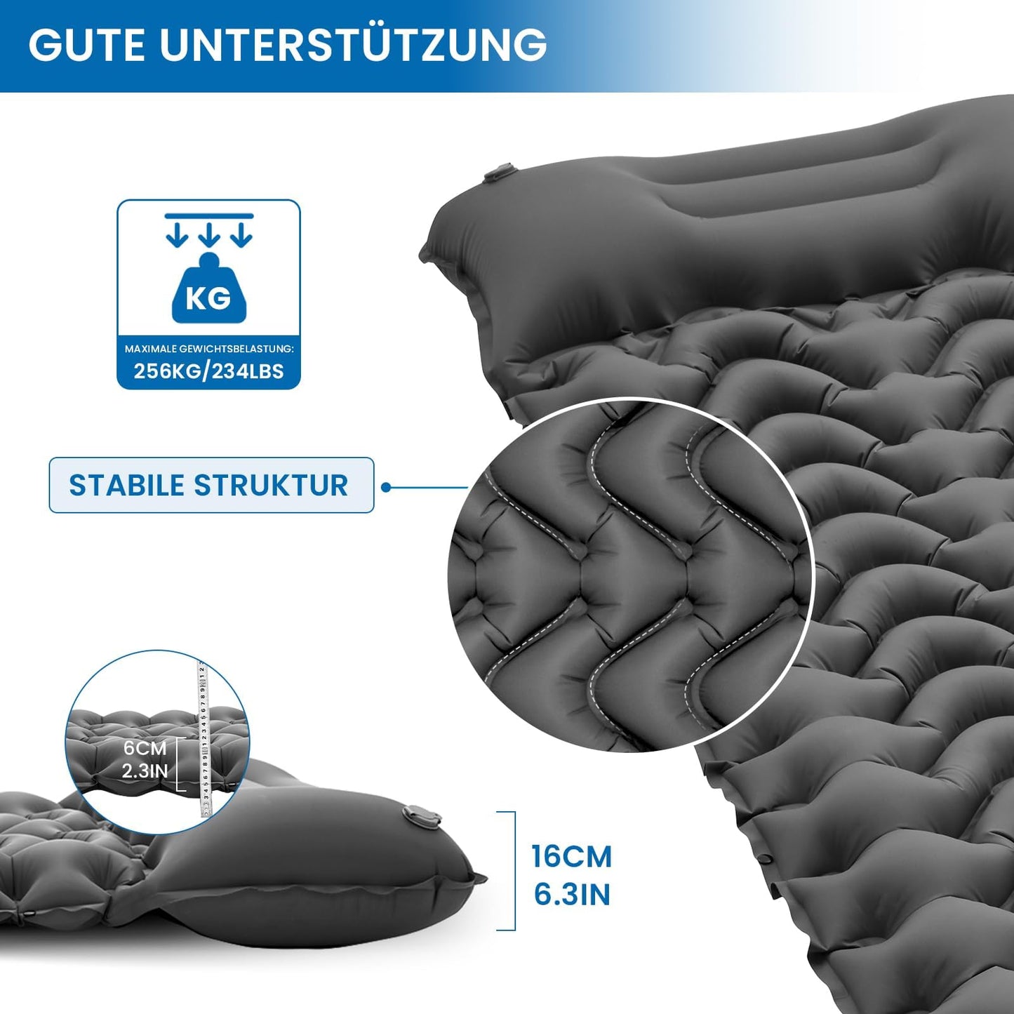 KingCamp Camping Isomatte Selbstaufblasend mit Fußpumpe, Luftmatratze 1 Personen mit integrierten Kopfkissen Outdoor Ultraleichte Campingmatte kleines Packmass, für Camping, Wandern, Trekking