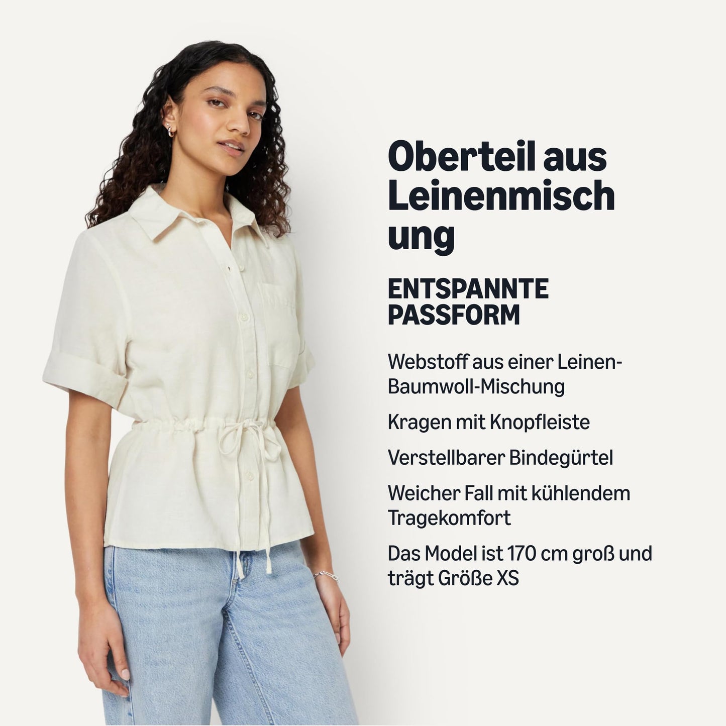 Amazon Essentials Damen Leinen-Bluse mit Verstellbarer Taille