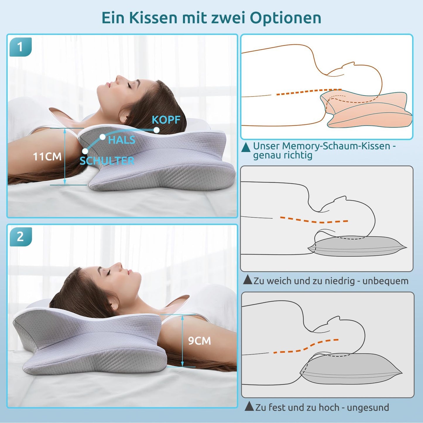 DONAMA Memory Foam Kissen ergonomisches Nackenkissen Kopfkissen Seitenschläferkissen für Seiten, Rücken & Bauchschläfer