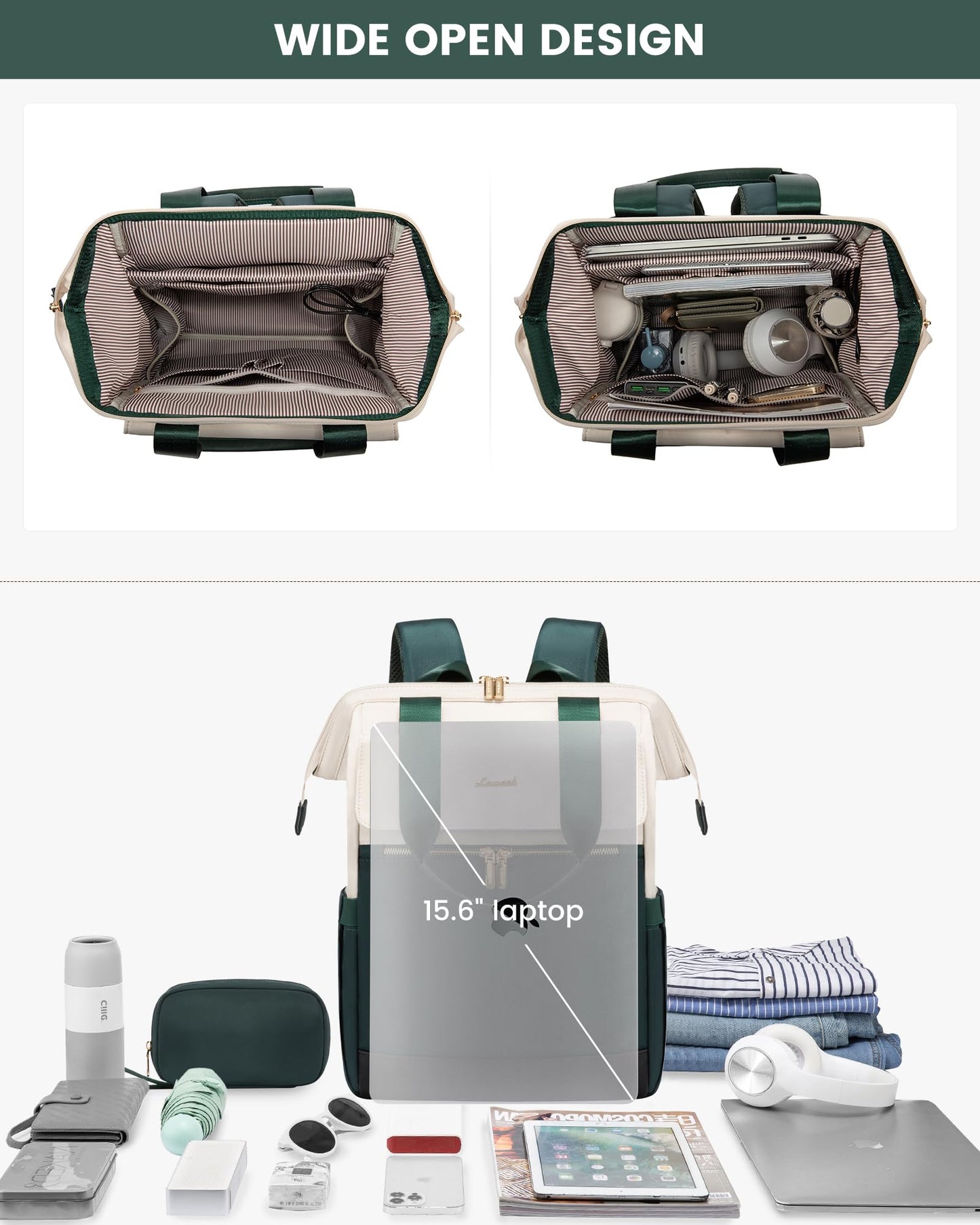 LOVEVOOK Rucksack Damen, Laptop Schulrucksack Wasserdicht, Schultasche Teenager Backpack Women Elegant Tagesrucksäcke Handtasche 2 in 1, 15,6 Zoll Arbeitstasche Lehrertasche Reiserucksack für Uni Büro