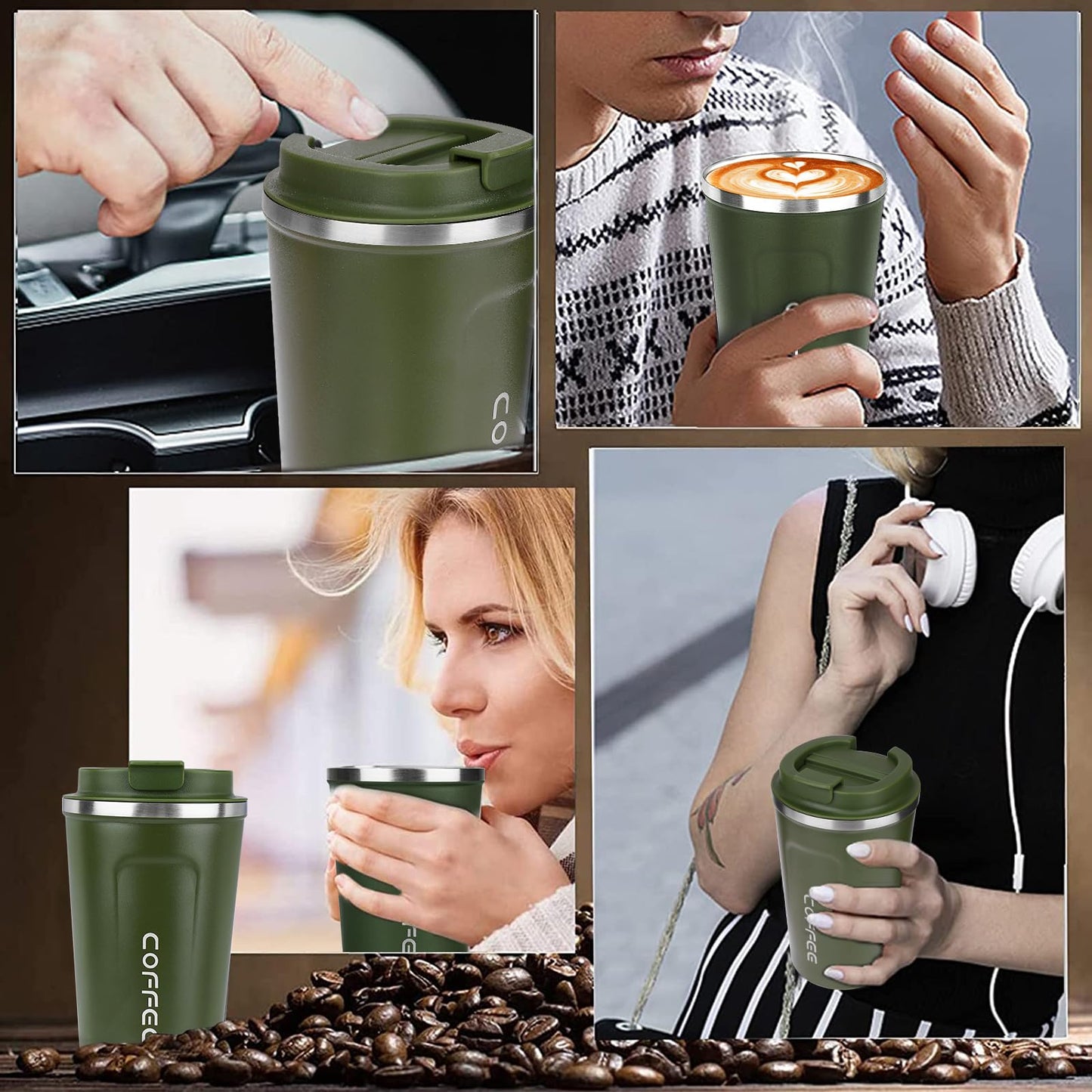 ERBO Kaffeebecher to go, Thermobecher Edelsthal, Auslaufsicher Kaffeetasse Kaffeebecher mit Deckel, Kaffeetasse Thermobecher für Unterwegs Umweltfreundlich, Weiß 380ml