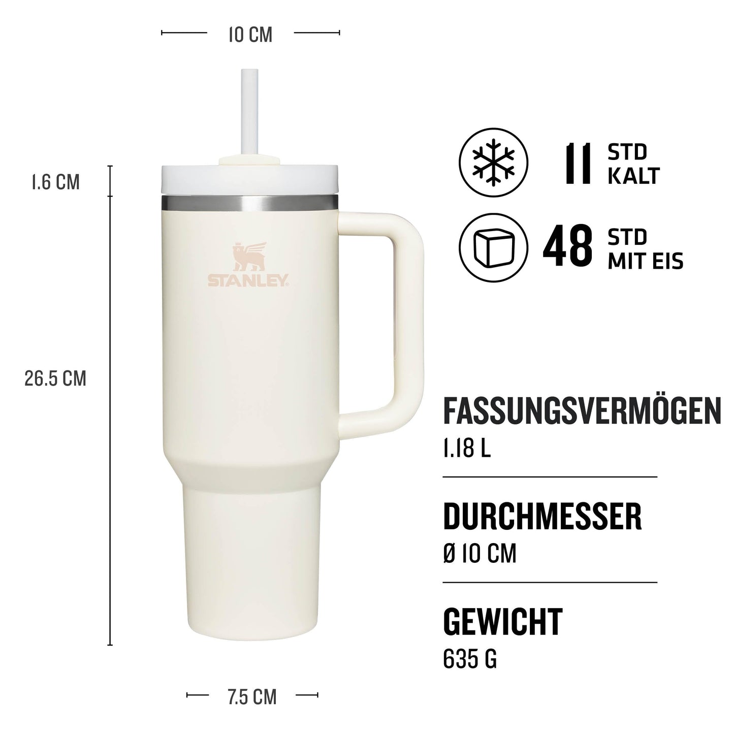 Stanley Quencher H2.0 FlowState Trinkflasche mit Strohhalm 1.18L - Thermobecher Kühlt 11 Stunden - 48 Stunden Eisgekühlt - Spülmaschinenfest - Thermosflasche BPA Frei - Kaffeebecher To Go - Cream