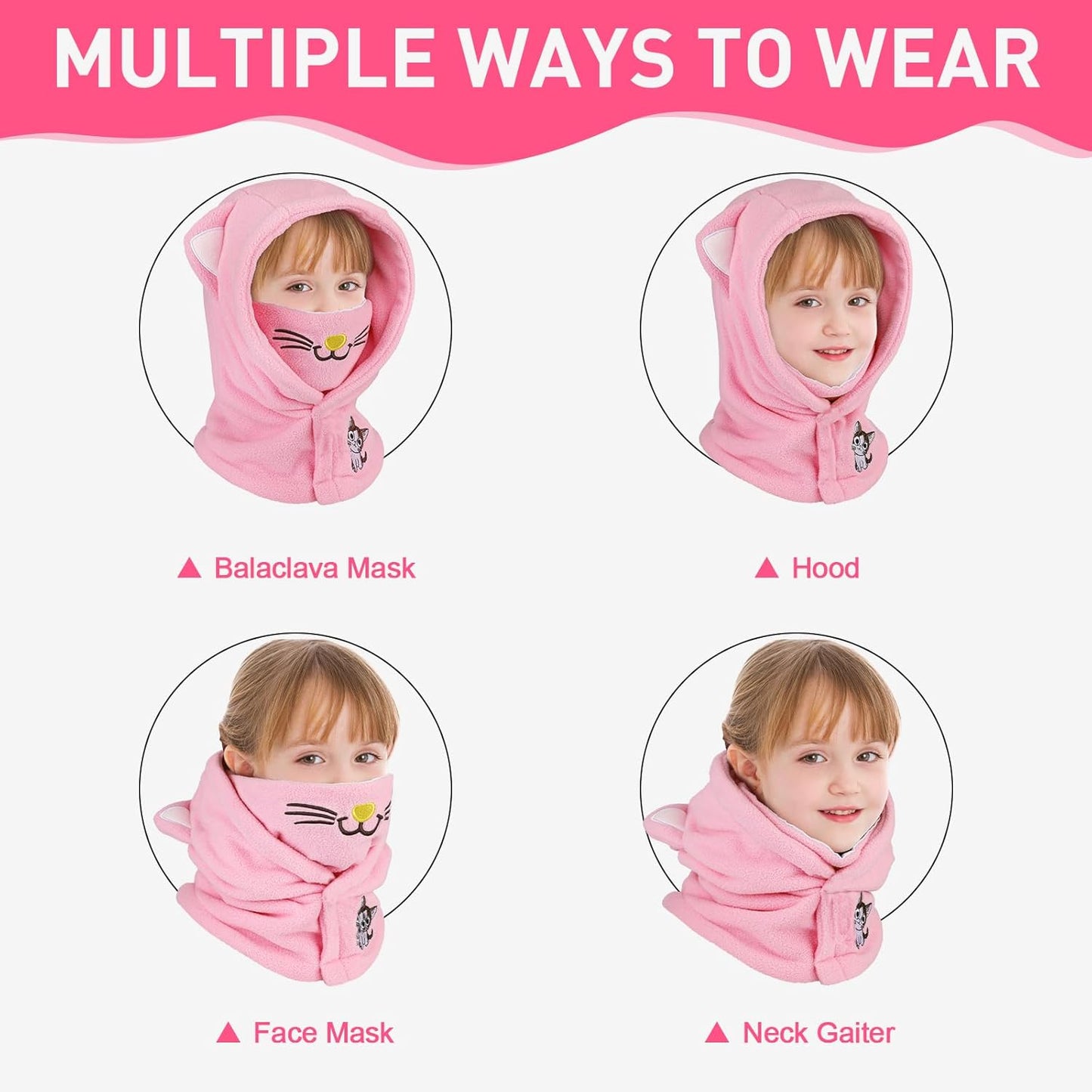 Children's Winter Thermal Fleece Balaclava 4-12 Years, Multifunctional Windproof Adjustable Face Mask, Ski Mask, Warm Hat, Balaclava, Neck Warmer Scarf for Boys and Girls, Outdoor Activities