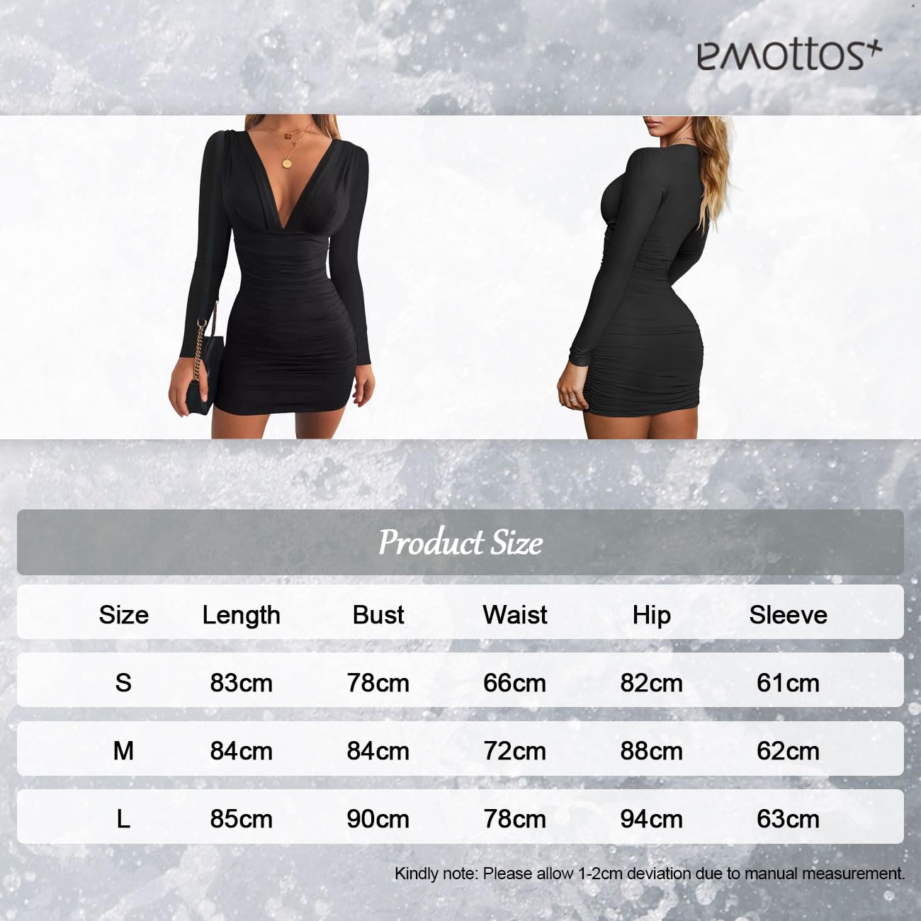 EMOTTOS Frauen Mini Wrap Dress, Sexy Hip-Hugging Ruched Kleider, Weicher tiefer V-Ausschnitt/One-Shoulder Langärmeliges Bodycon Bleistiftkleid, Mini Tube Club Cocktail Party Kleid(2 Style, S-L)