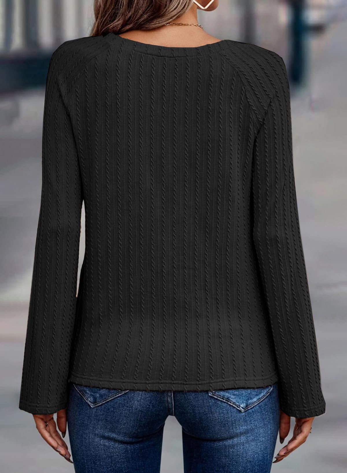 Dokotoo Langarmshirt Damen Rundhals Strickmuster T-Shirt Basic Longsleeve Shirts Herbst Winter Leichte Lässige Oberteile Tunika Pullover S-XXL