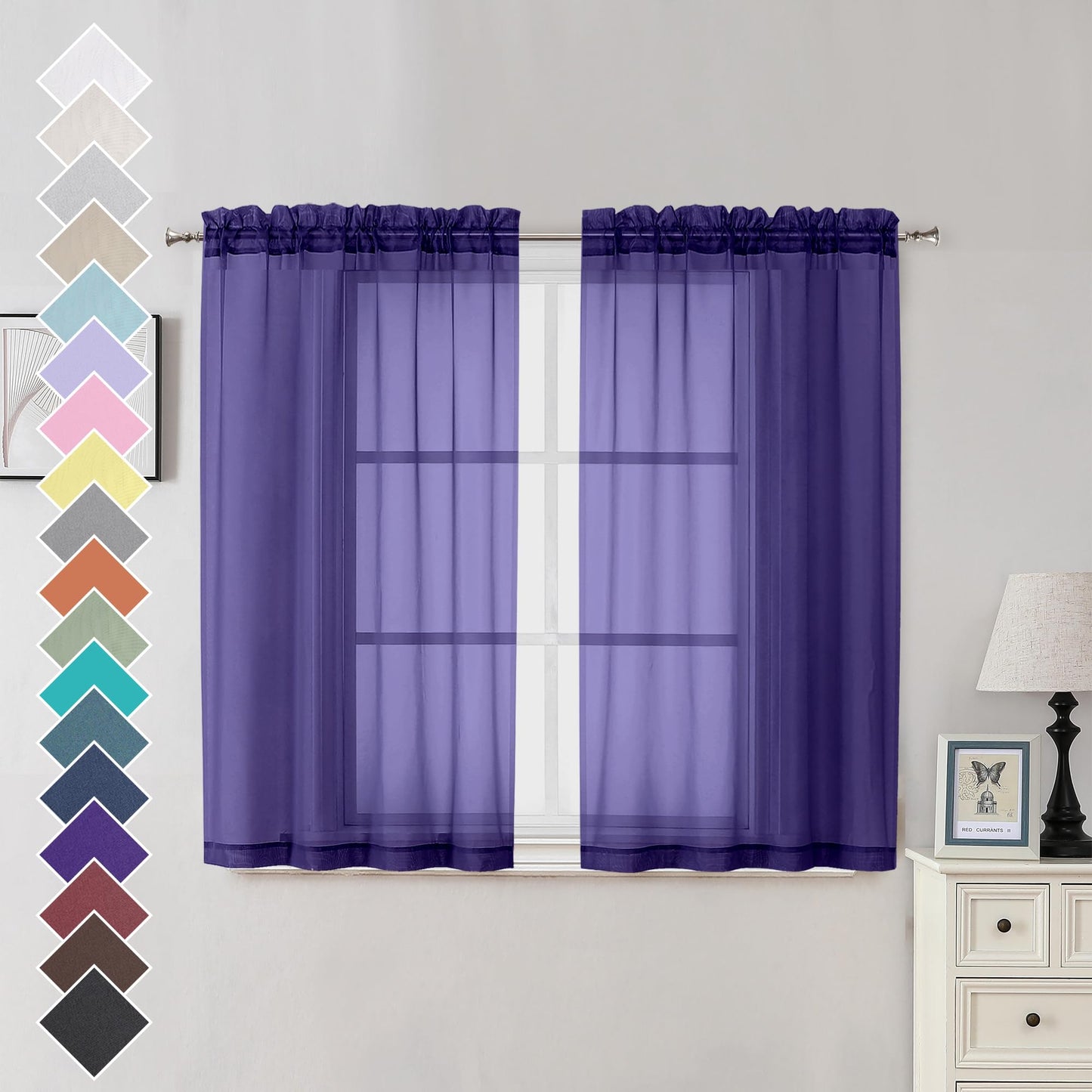 OVZME Extra Lange, durchsichtige Vorhänge, 241,3 cm Länge für französische Tür, Stangentasche, Voile, Fensterbehandlung für Wohnzimmer, Marineblau, 2 Paneele à 42 x 95 l