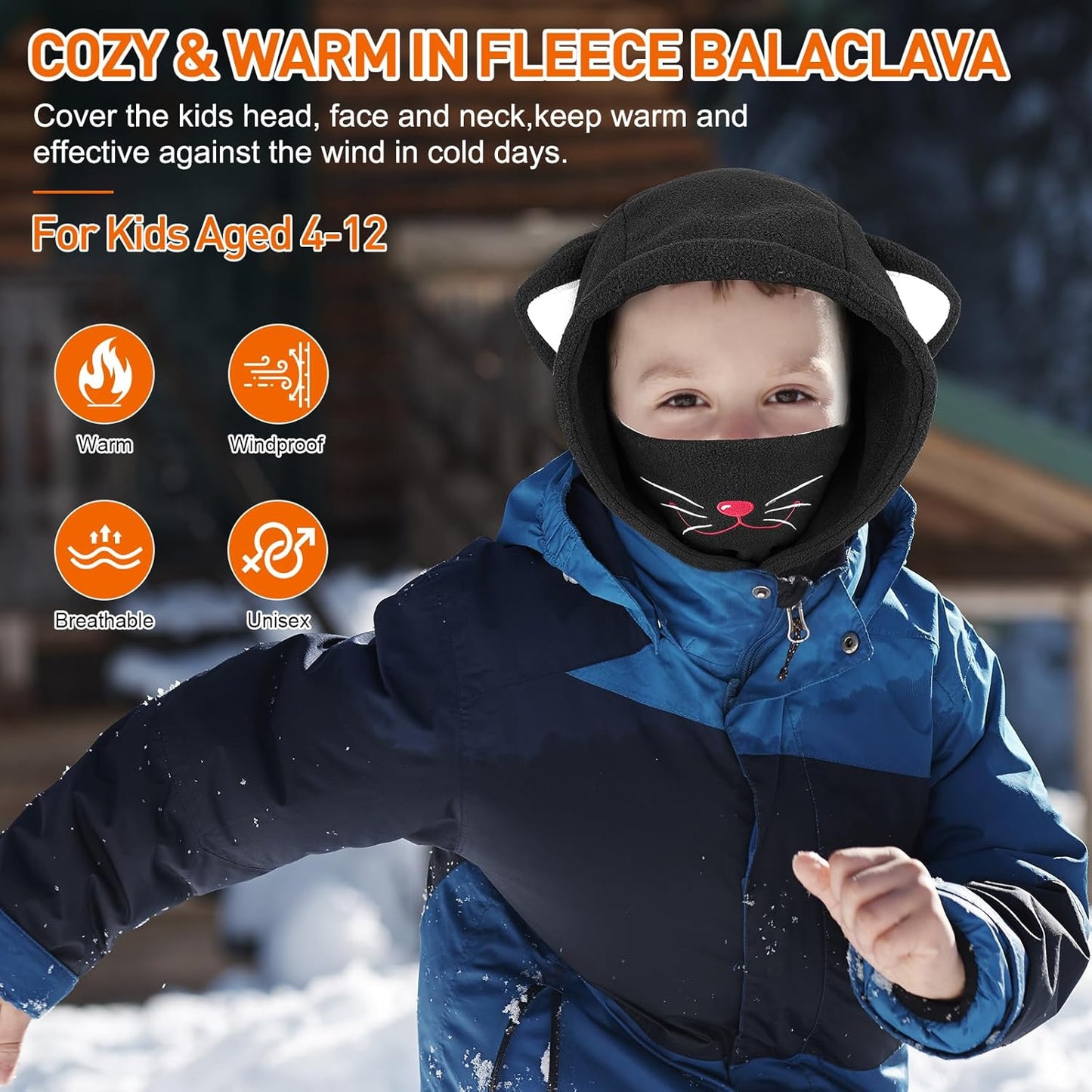 Children's Winter Thermal Fleece Balaclava 4-12 Years, Multifunctional Windproof Adjustable Face Mask, Ski Mask, Warm Hat, Balaclava, Neck Warmer Scarf for Boys and Girls, Outdoor Activities