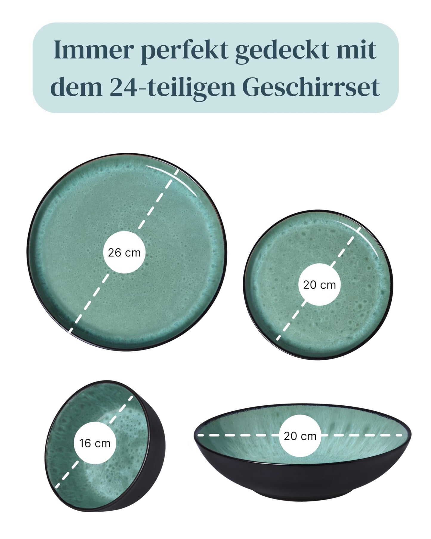 Steingut Frühstücksteller 6 Pers. Ibiza Hochwertiges Mediterranes TEST SEHR GUT Dessertteller Set - Kuchenteller spülmaschinen- und kratzfest - Kleine Teller, Salatteller Pure Living in Petrol