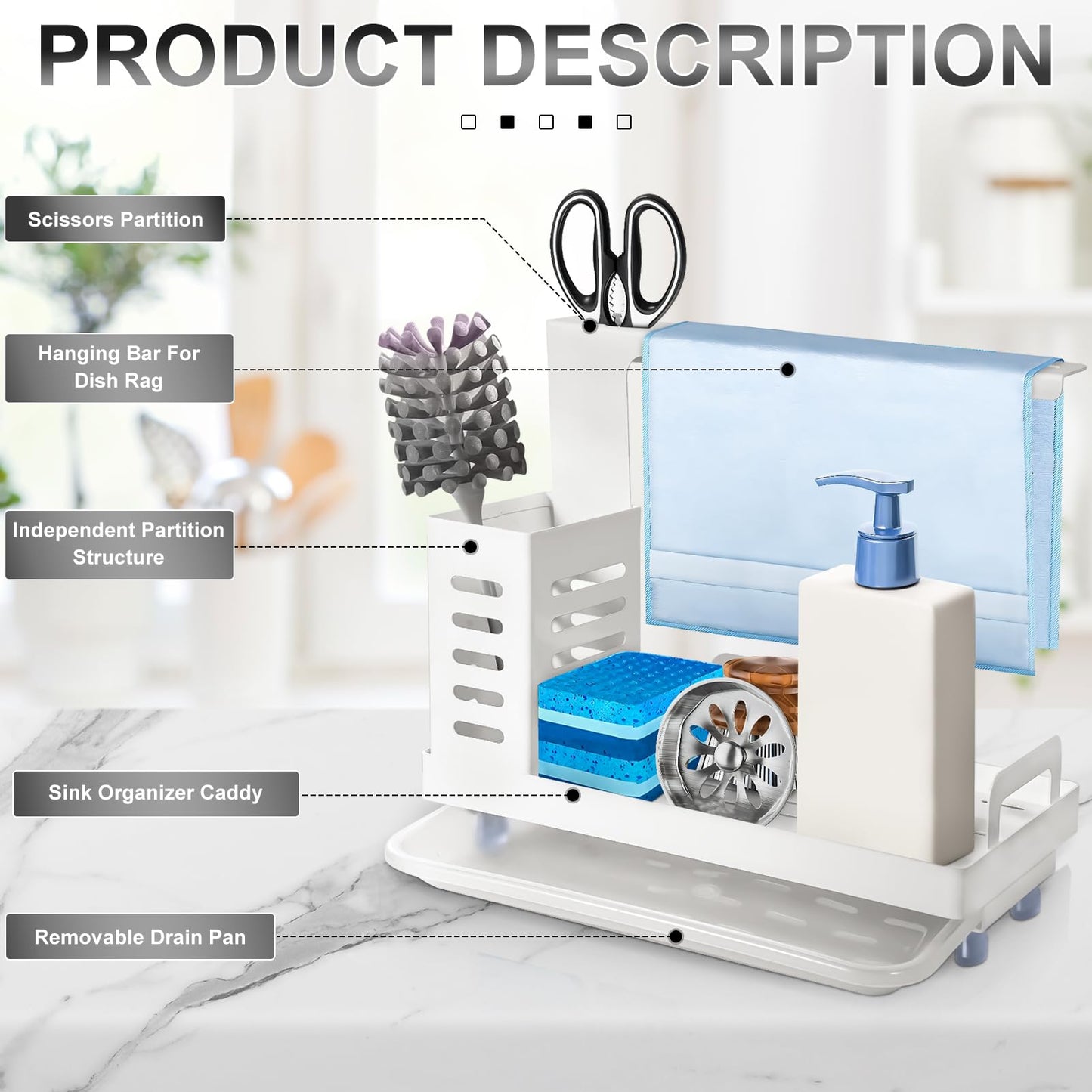 Shunfaji Spülbecken Organizer Spülbecken Caddy Organizer Edelstahl Utensilien Korb für Küche & Badezimmer mit Abflusspfanne, Klebstoff Arbeitsplatte Dual-Use Schwamm Bürste Seifenschale Halter