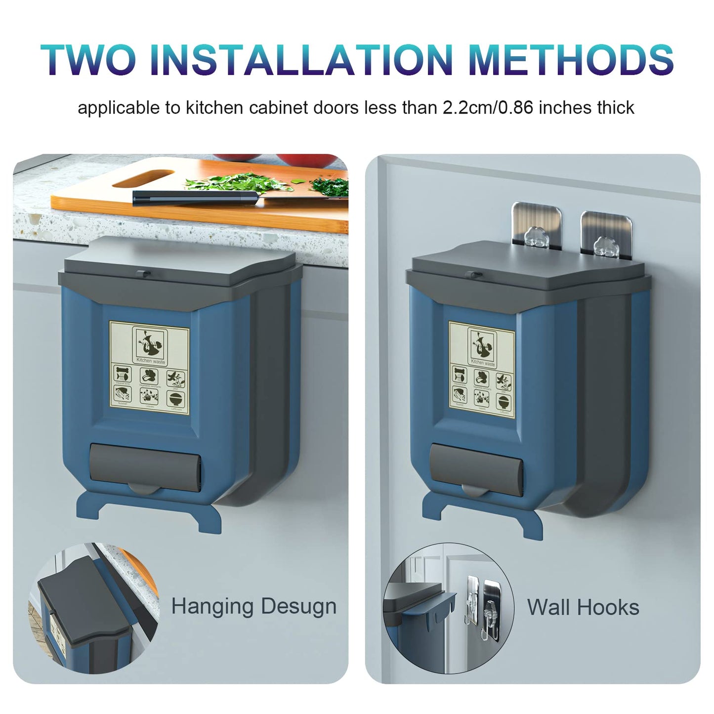 Gintan faltbarer hängender mülleimer mit Deckel küche camping, Faltbare Mülleimer Küche Abfalleimer Aufhängbarenzum Küchenabfalleimer für küche/camping/Auto/Bad/Büro/Schlafzimmer