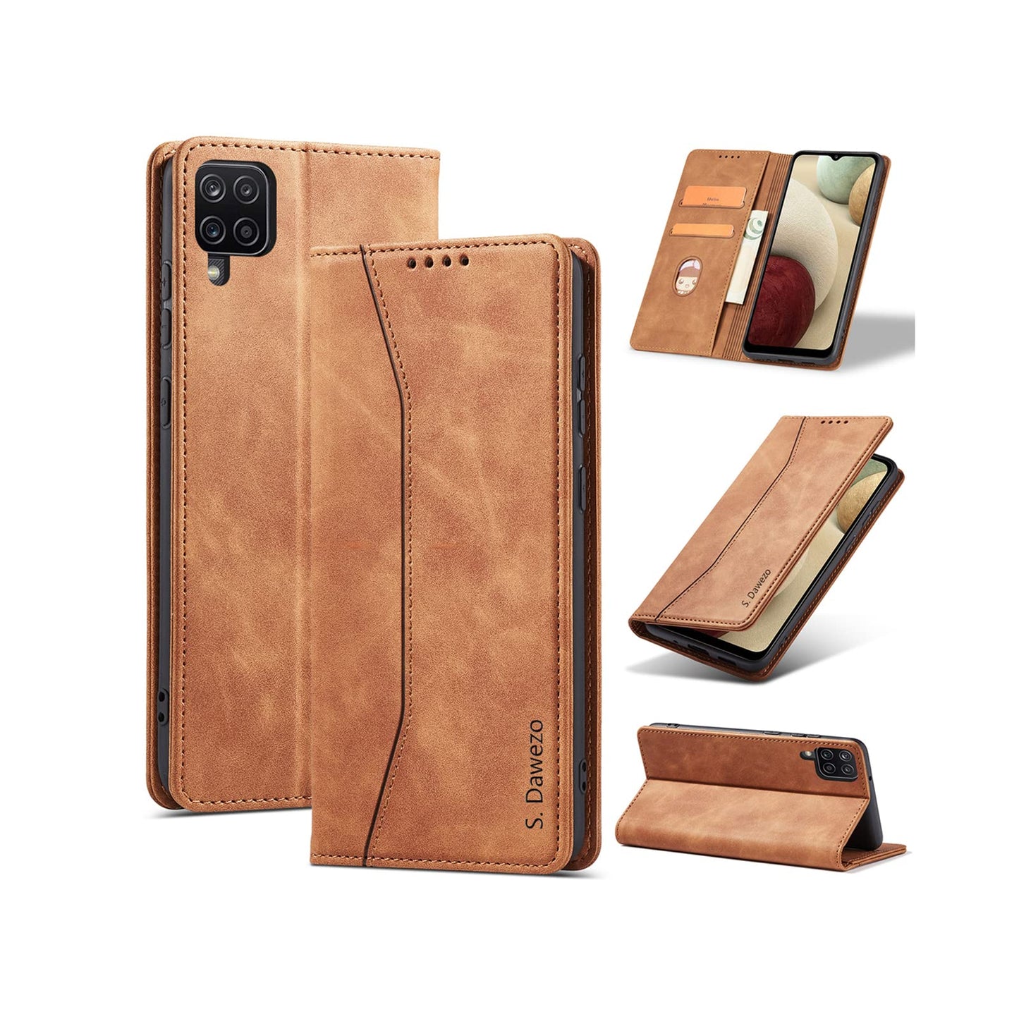 S. Dawezo Hülle für Samsung Galaxy S22 Plus, Premium Leder magnetische Handyhülle mit Ständer, Kartenfach und Brieftasche, Shock Absorbing, kompatibel mit Samsung S22 Plus-Kaffee