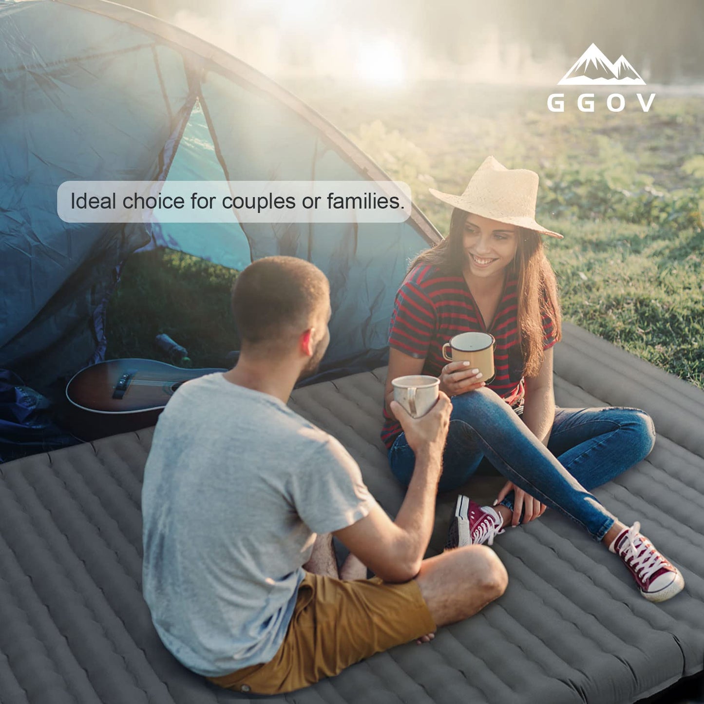 GGOV Isomatte Selbstaufblasend für Camping, 12 cm Höhe Bequeme Selbstaufblasende luftmatratze für Wandern, Ultraleicht Wasserdicht Luftmatratze Outdoor, mit Fußpresse Pumpe, Tragbar Kleines Packmass