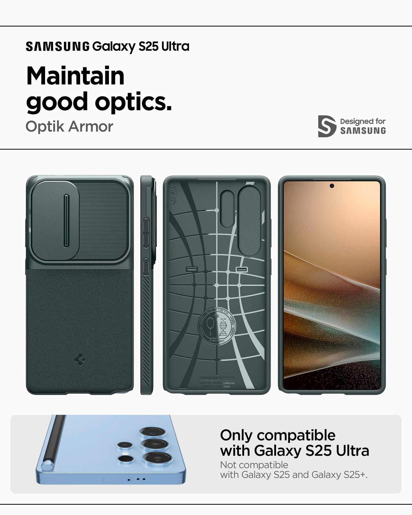 Spigen Optik Armor Case Compatible with Samsung Galaxy S25 Ultra - Black