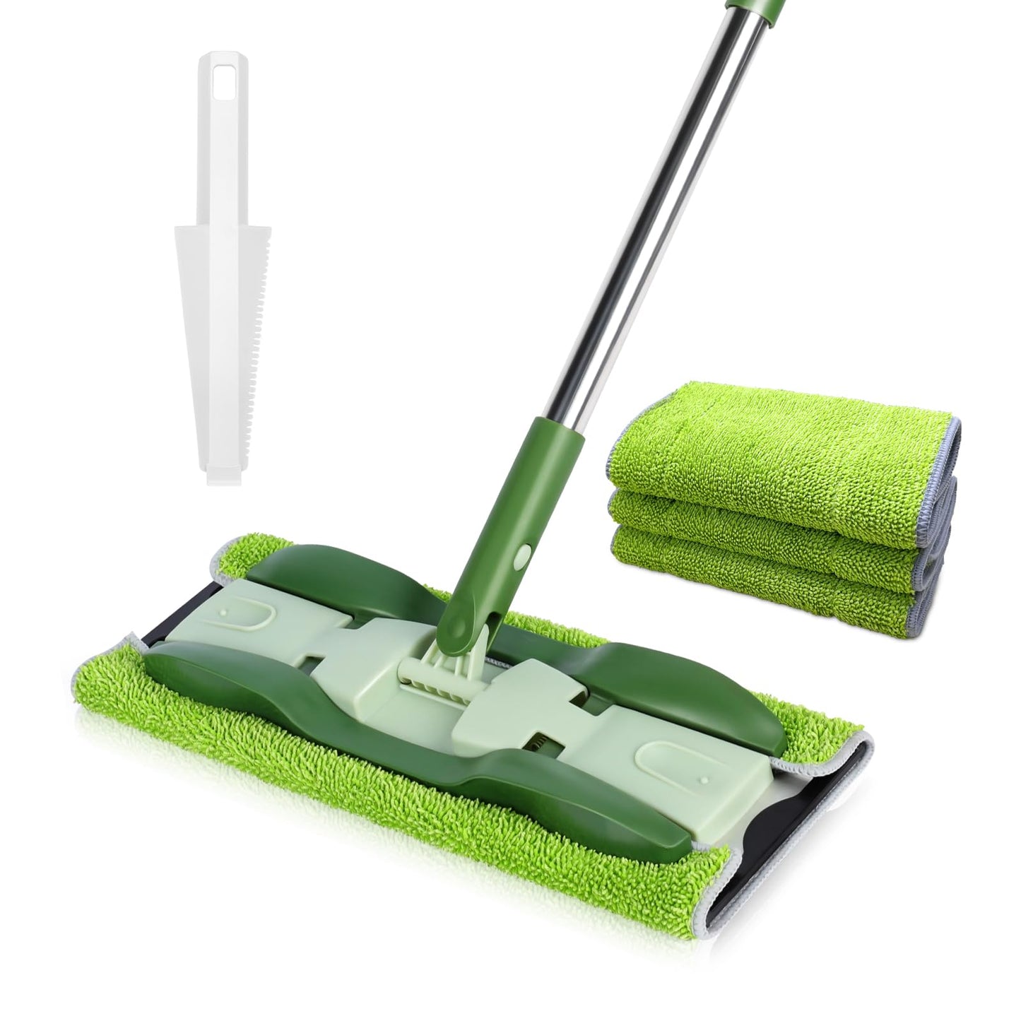 Masthome Wischmopp Bodenwischer Bodenreiniger,Mikrofaser Mopp mit 128cm Teleskopstiel,Wischer Boden Flachmopp mit 4 Moppads für Hartholz,Laminat,Fliesen,Marmor,Send Scraping Dust