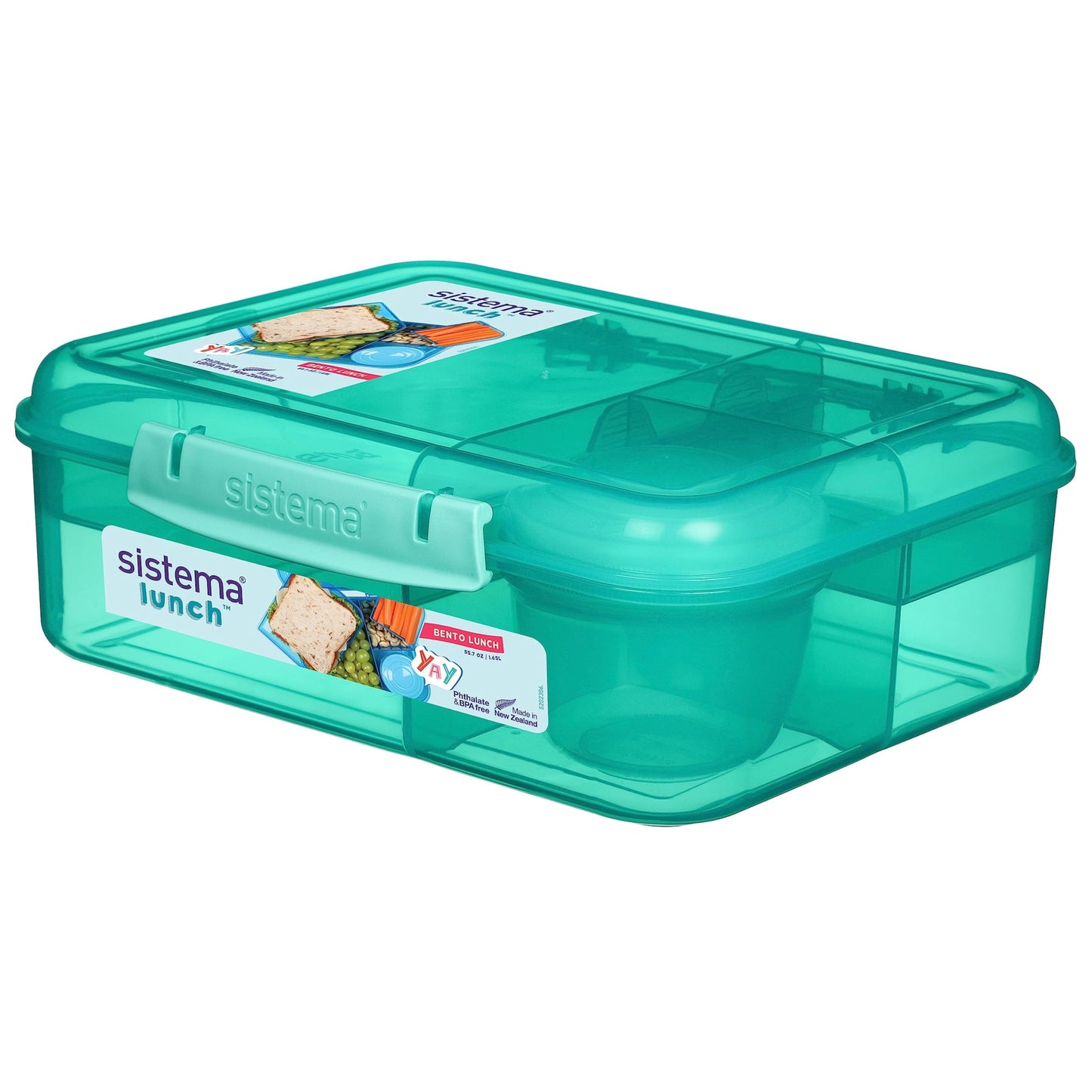Sistema Bento-Box | 1,25 L | Brotdose für Pause mit Fächern und Snackbox | BPA-frei | hergestellt aus Ocean Bound Plastic | Teal Stone | 1 Stück, Mintgrün (Recycelter Kunststoff)