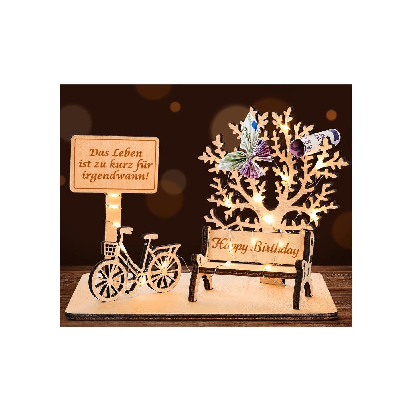 I LOVE MOM Geldgeschenk Geburtstag Holz, Fahrrad Geschenk, DIY Holz Schild Gästebuch Dreidimensionale Bäume Sitzbank Deko Zahlen für Geschenke, Hochzeiten, Partys, Geburtstage, Jubiläum (GYY-60)