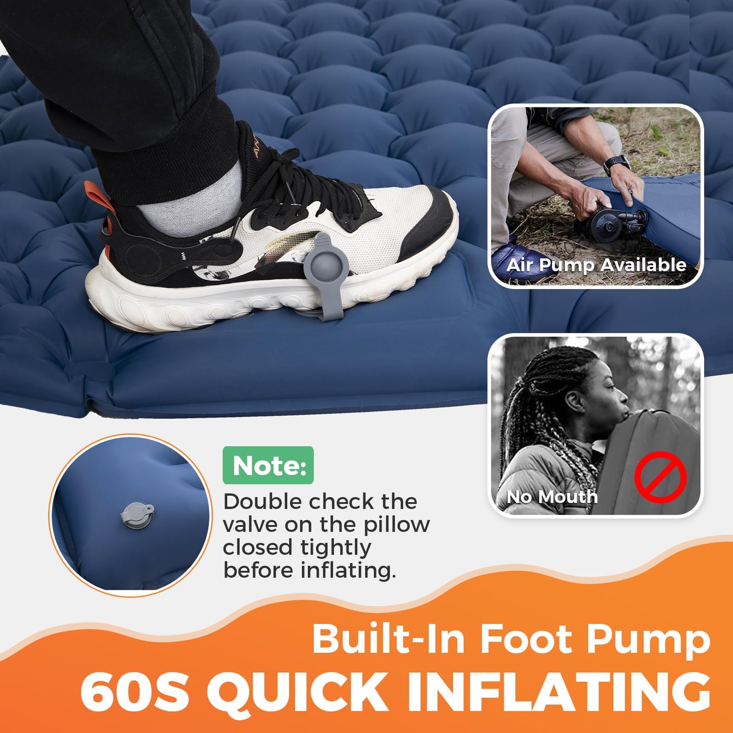 KingCamp Camping Isomatte Selbstaufblasend mit Fußpumpe, Luftmatratze 1 Personen mit integrierten Kopfkissen Outdoor Ultraleichte Campingmatte kleines Packmass, für Camping, Wandern, Trekking