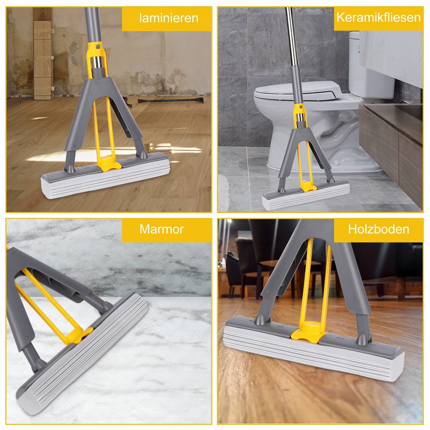 Masthome Wischmopp Bodenwischer Bodenreiniger,Mikrofaser Mopp mit 128cm Teleskopstiel,Wischer Boden Flachmopp mit 4 Moppads für Hartholz,Laminat,Fliesen,Marmor,Send Scraping Dust