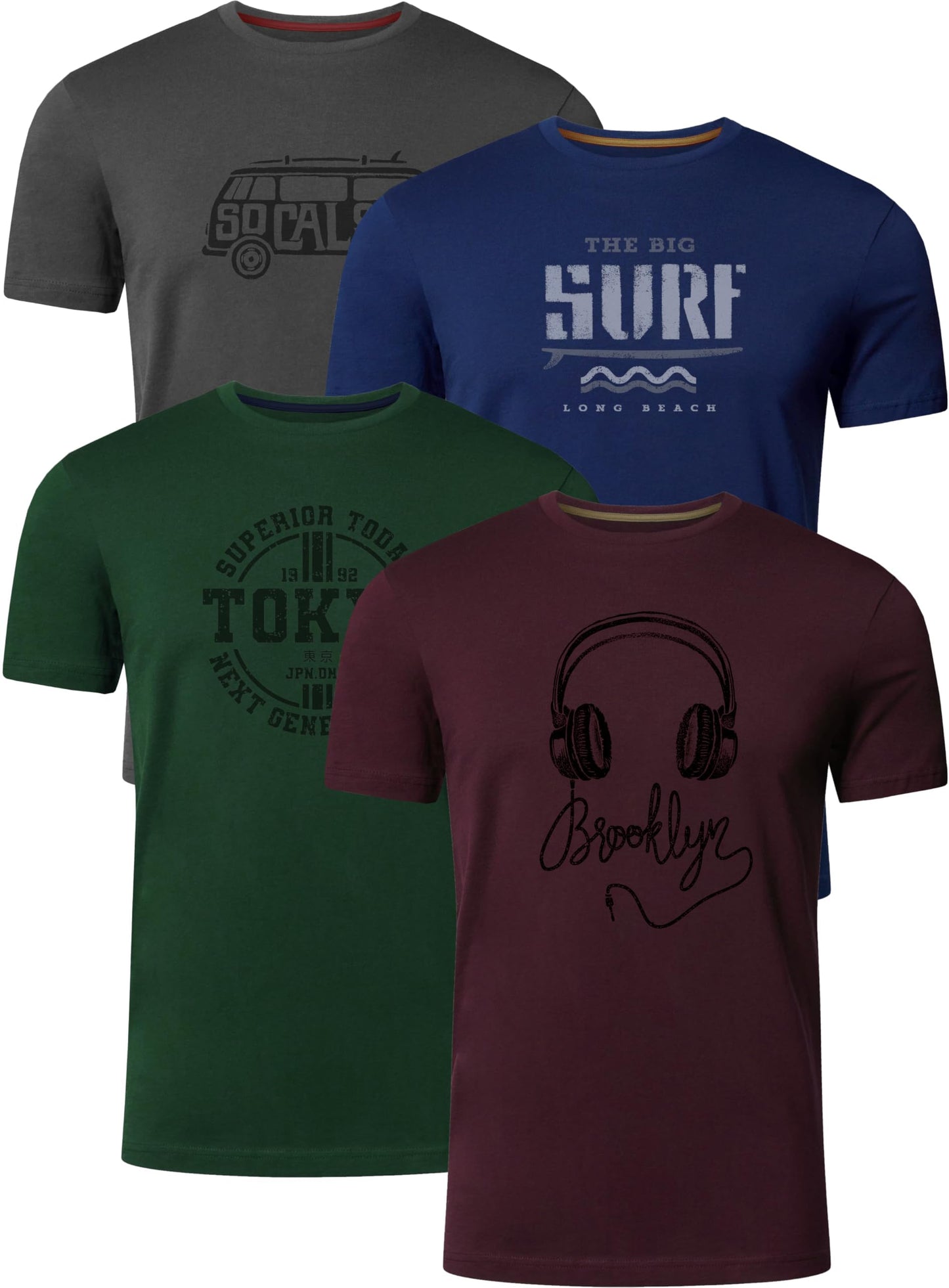 FULL TIME SPORTS Herren Baumwolle T-Shirt 4er Set Pack PRINT-001