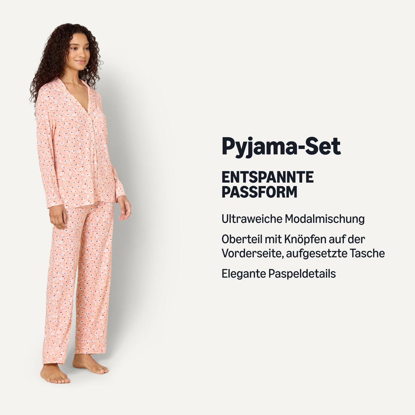 Amazon Essentials x Sofia Grainge Damen Pyjama-Set aus elastischer Modalfaser mit Langen Ärmeln und bodenlangem Unterteil