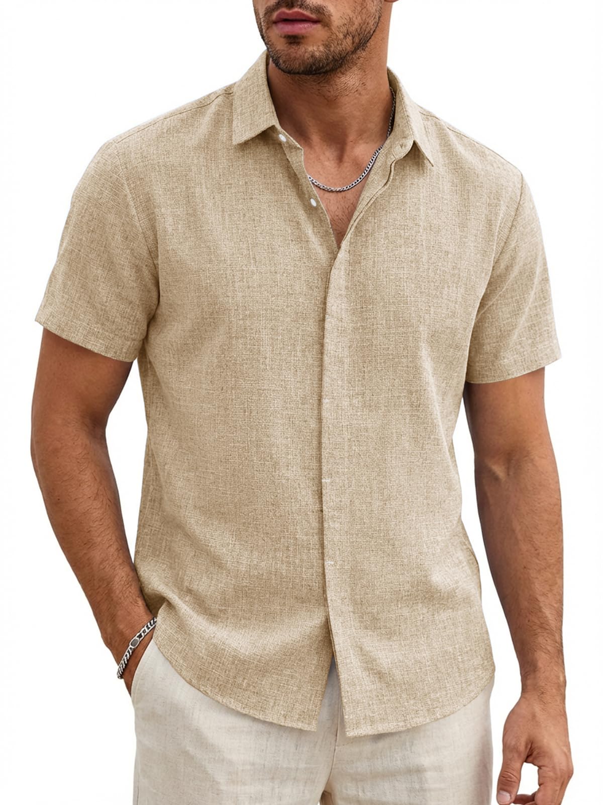 Runcati Herren Hemd Kurzarm Leicht Sommerhemd Männer Regular Fit Leinenhemd Hochzeit Business Strand Freizeithemd Casual Einfarbig Basic Shirt