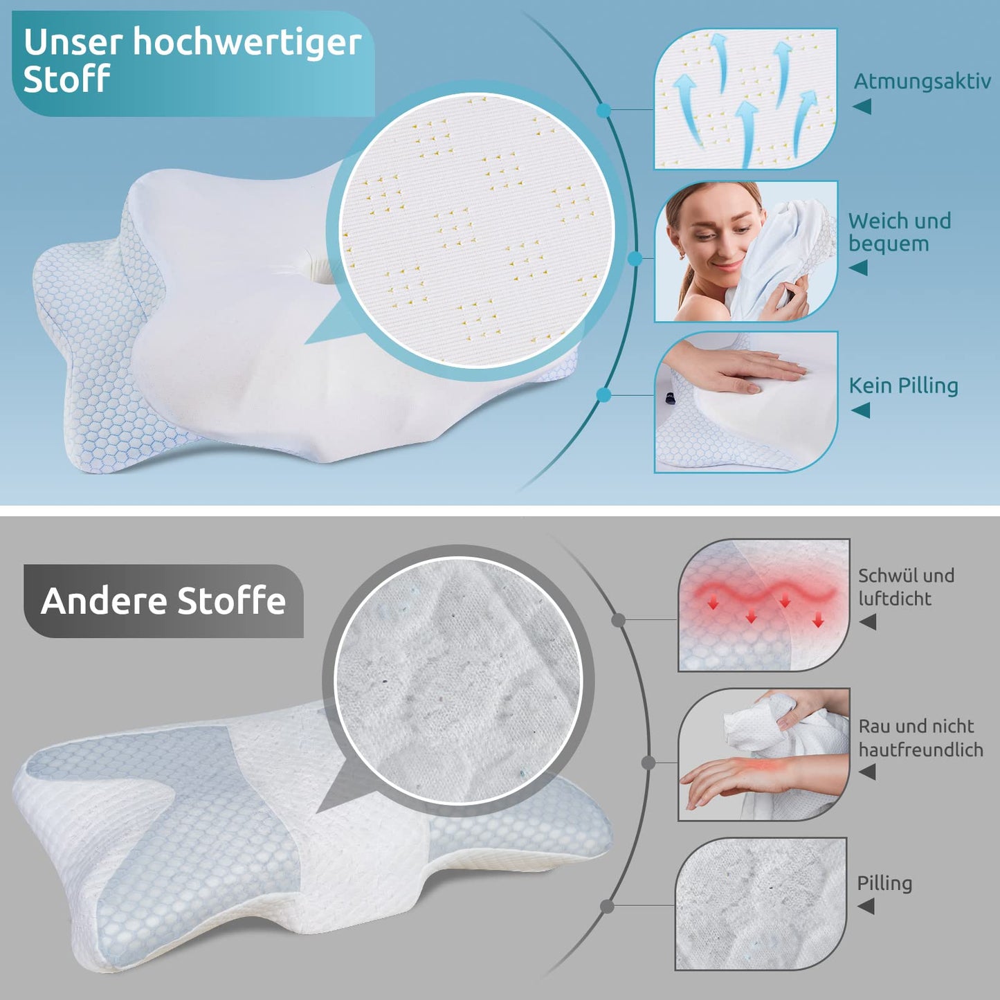 DONAMA Memory Foam Kissen ergonomisches Nackenkissen Kopfkissen Seitenschläferkissen für Seiten, Rücken & Bauchschläfer
