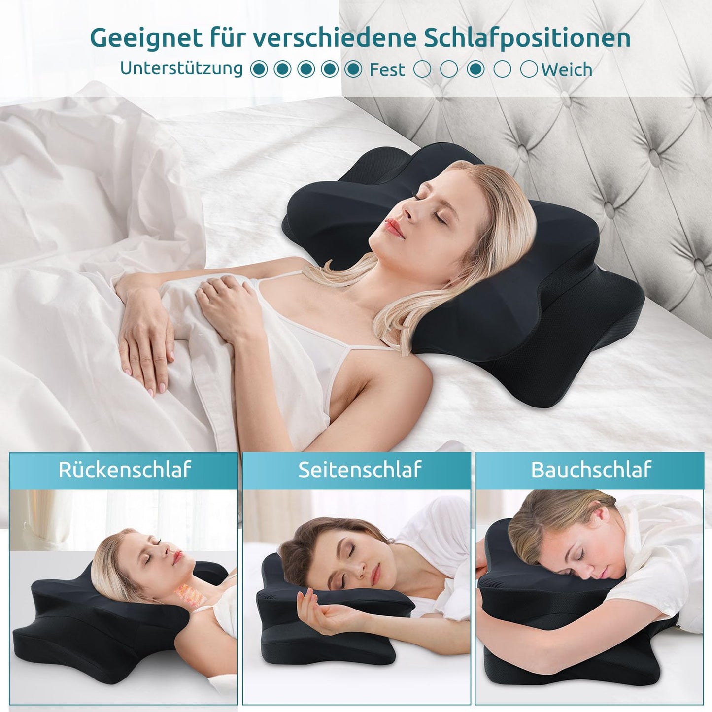 DONAMA Memory Foam Kissen ergonomisches Nackenkissen Kopfkissen Seitenschläferkissen für Seiten, Rücken & Bauchschläfer