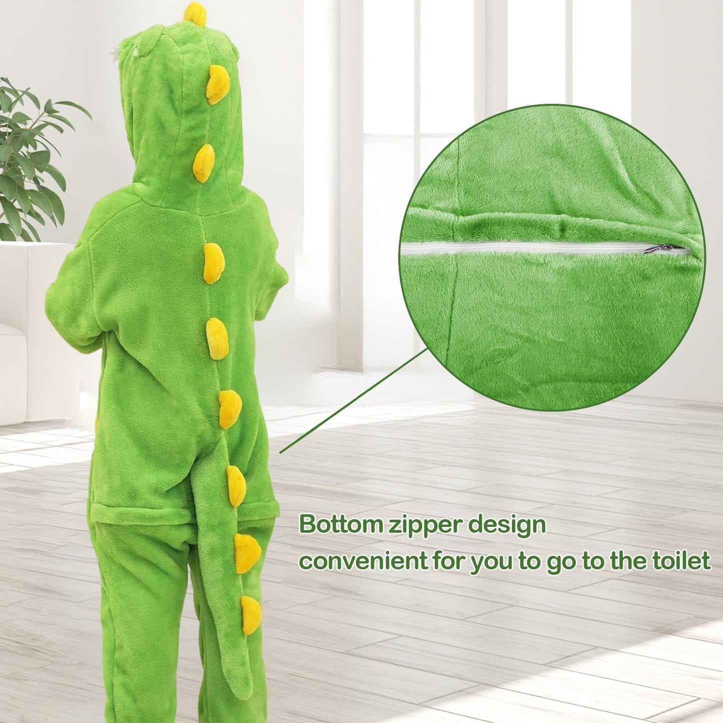 Dino Onesie Kinder Dinosaurier Kostüm Pyjamas Schlafanzug Jumpsuit mit Kapuze- Tier Schlafoverall Kleidung Outfit Drachen Flanell Sleepwear Overall für Mädchen Jungen Halloween Karneval Cosplay Party
