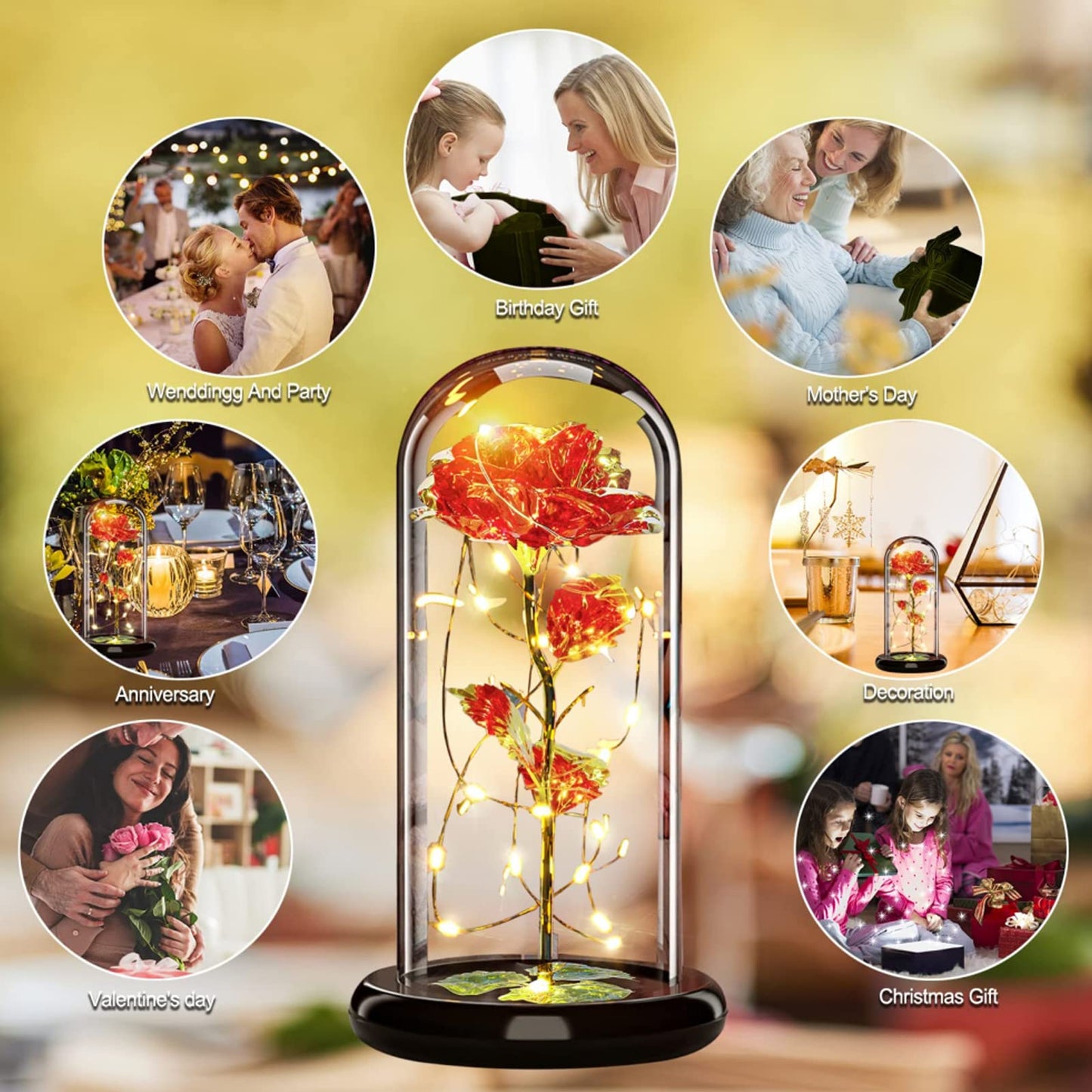 Touloube Geschenke Für Frauen, Galaxy Rose Blume Geschenk, Infinity Rose in Glaskuppel, LED-Lichterkette auf der Kristallrose, Geschenk für Frauen,Hochzeit,Muttertag,Jahrestag und Geburtstag