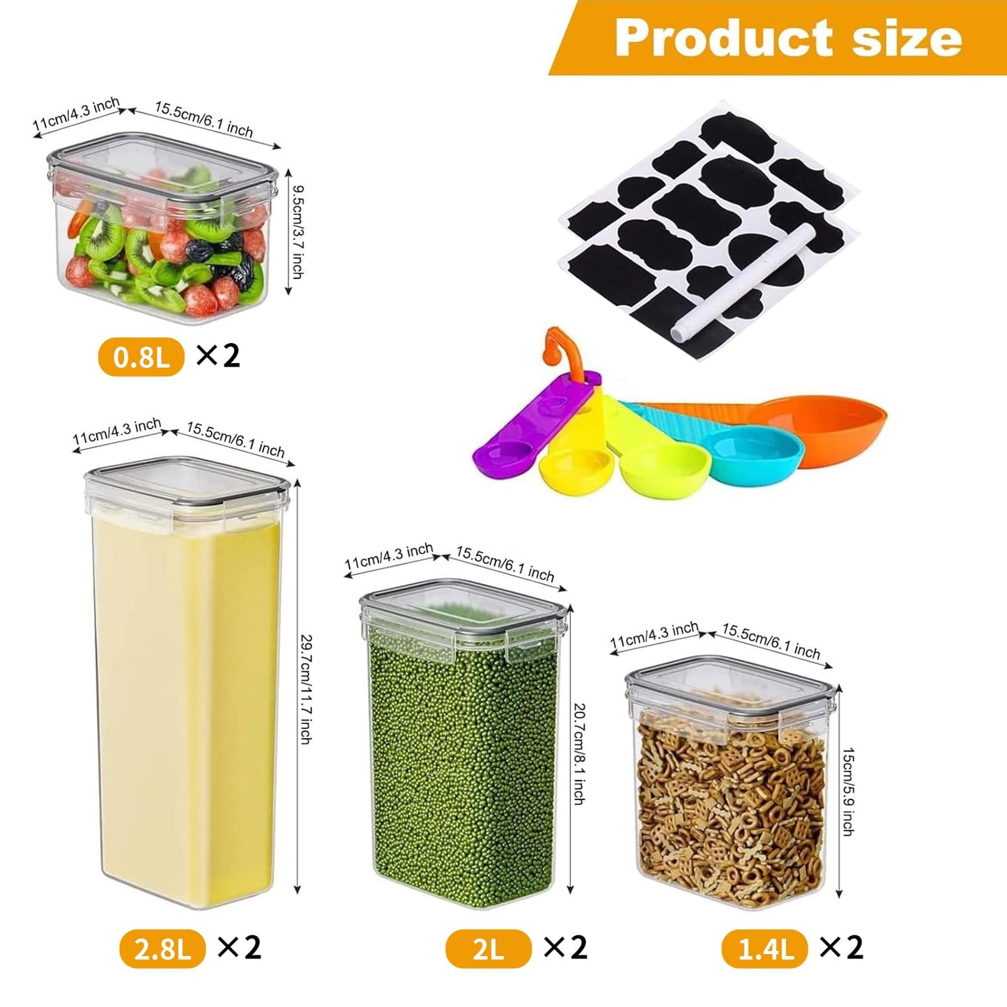 stusgo 24 Airtight Food Storage Containers with Lids Plastic Containers for Kitchen and Organization Cereal Flour and Sugar BPA Free Includes Spoon, Labels and a Pen