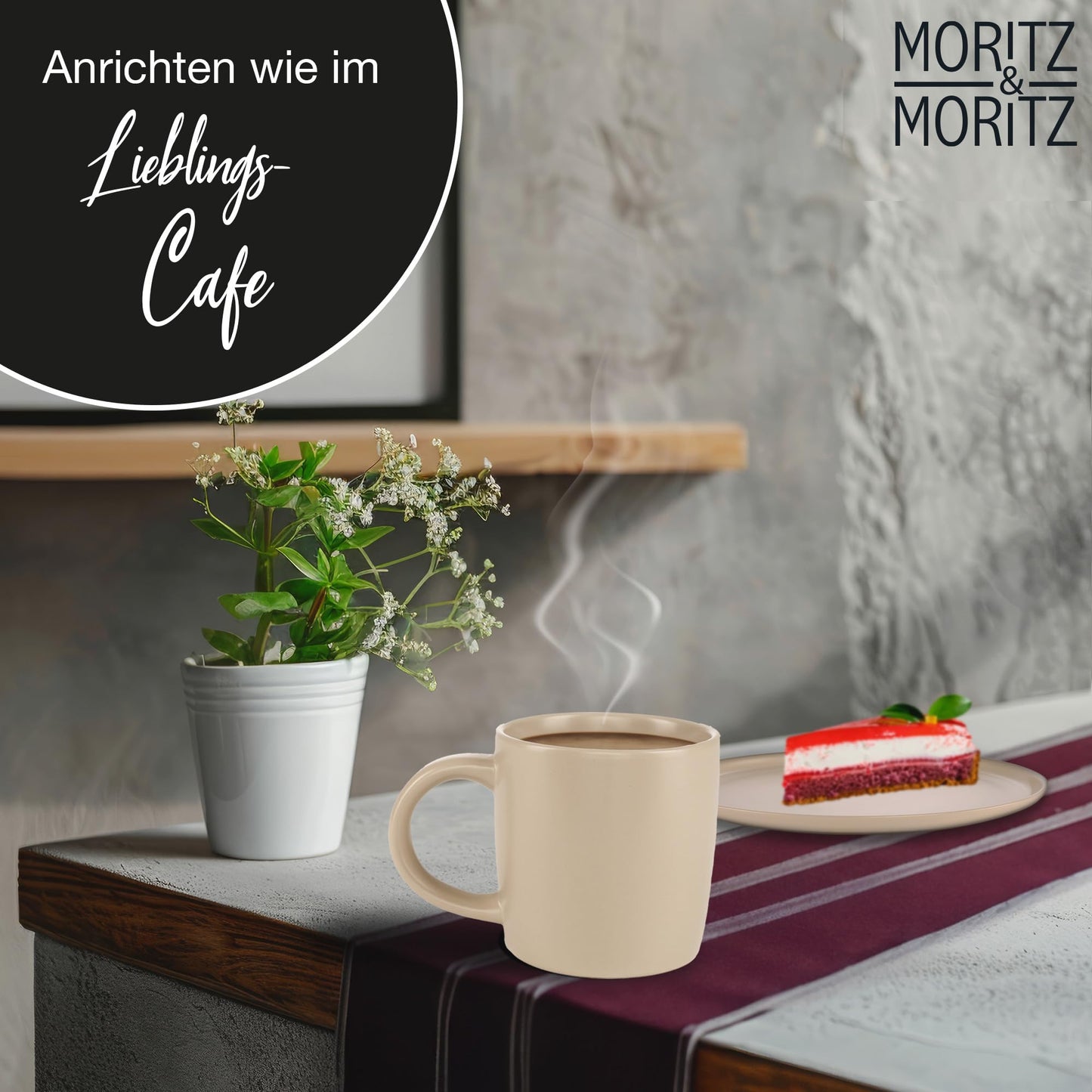 Moritz & Moritz NORDIC Geschirrset 6 Personen 18-teilig Taupe - Elegantes Teller Set aus hochwertigem Steinzeug - Geschirr Set aus 6x Dinnerteller, 6x Dessertteller, 6x Suppenteller