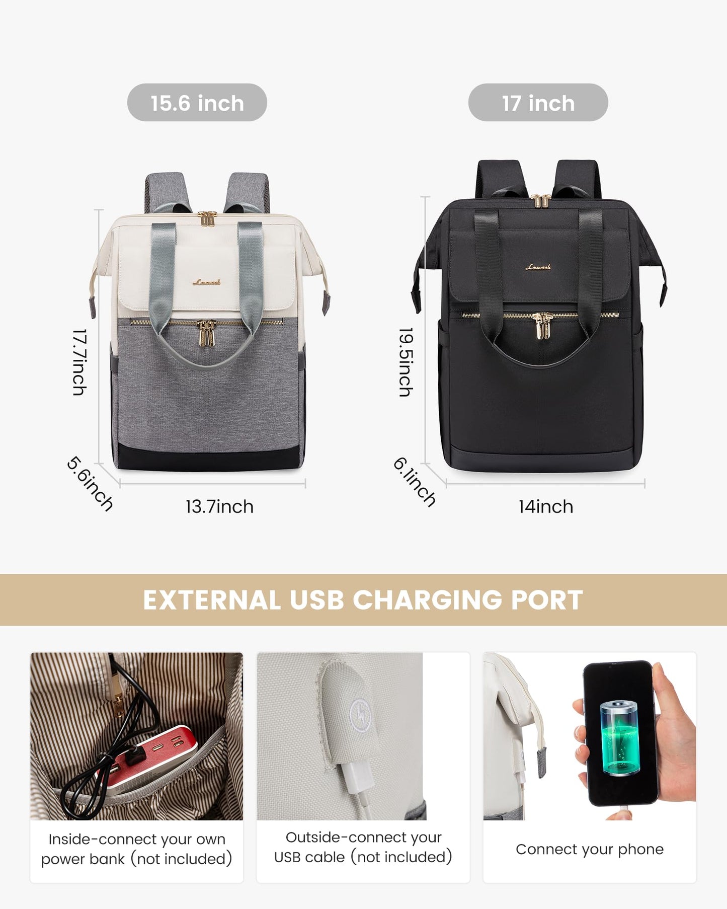 LOVEVOOK Rucksack Damen, Laptop Schulrucksack Wasserdicht, Schultasche Teenager Backpack Women Elegant Tagesrucksäcke Handtasche 2 in 1, 15,6 Zoll Arbeitstasche Lehrertasche Reiserucksack für Uni Büro