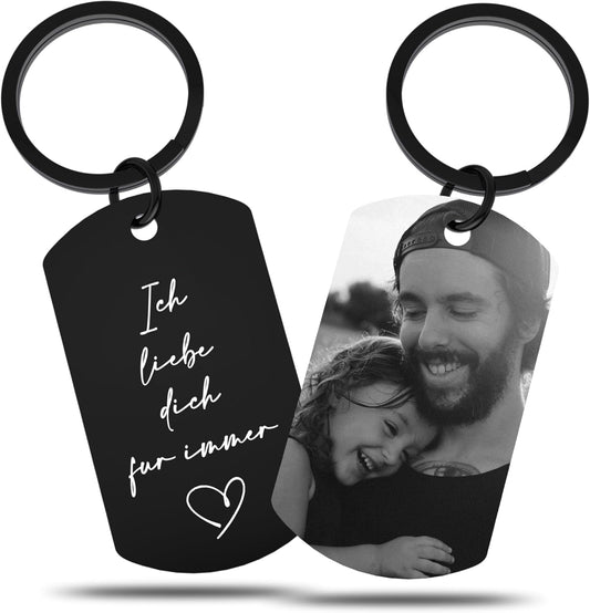 Meinearmbänder Personalisierter Schlüsselanhänger mit Bild & Gravur | Personalisierte Geschenke | Edelstahl | Schwarz Weiss Bild | Fotogravur | Geschenk Freund&Freundin