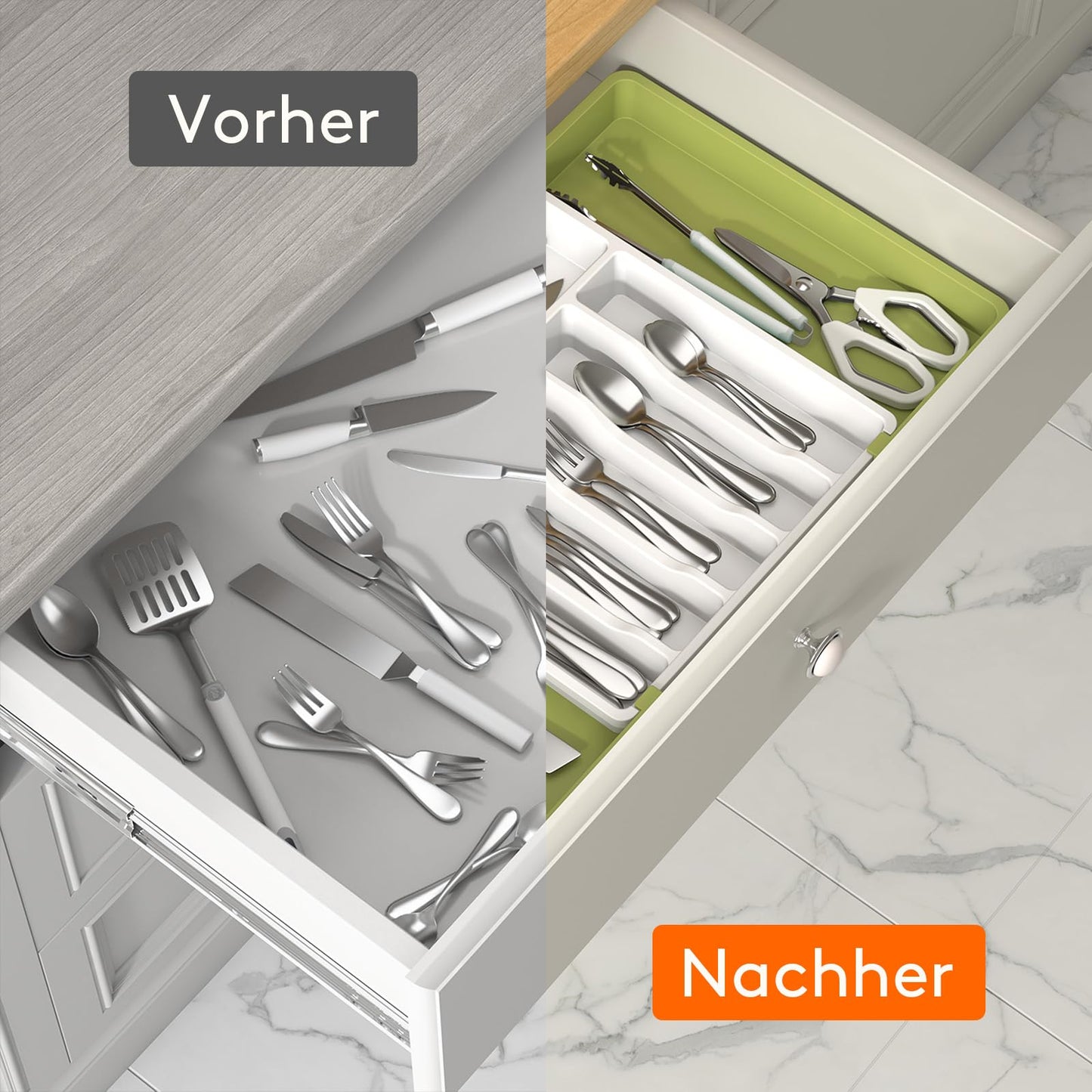 Lifewit Besteckkasten für Schubladen,verstellbarer Besteckhalter Utensilienhalter für Küchenschubladen, Schubladeneinsatz Besteckeinsatz für Küche Organizer aus Kunststoff für Löffel,Gabeln, Schwarz